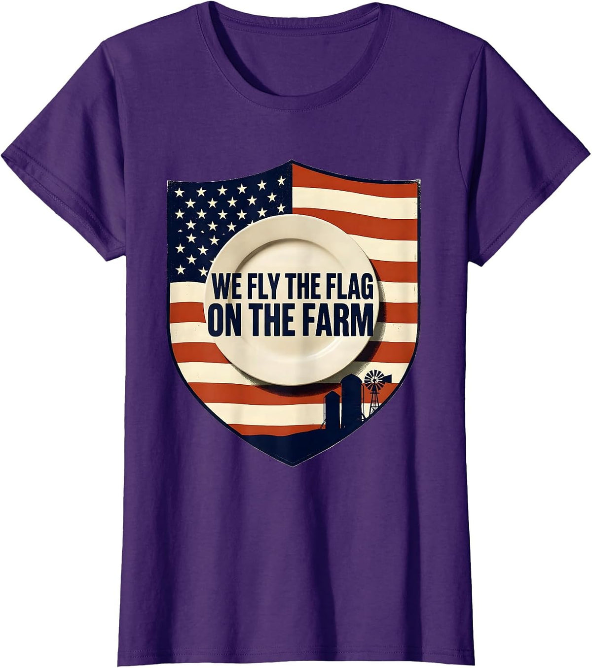 Women's We Fly The Flag On The Farm Patriotic 4th Of July Farm Life T-Shirt - Purple
