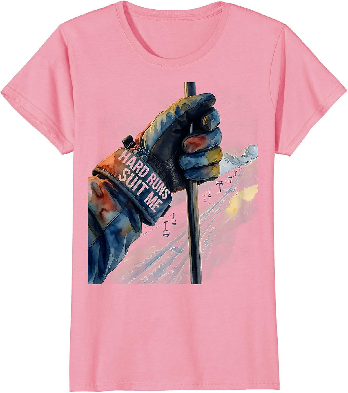 Women's Hard Runs Suit Me Funny Ski Snowboard Winter Sports Humor T-Shirt - Pink