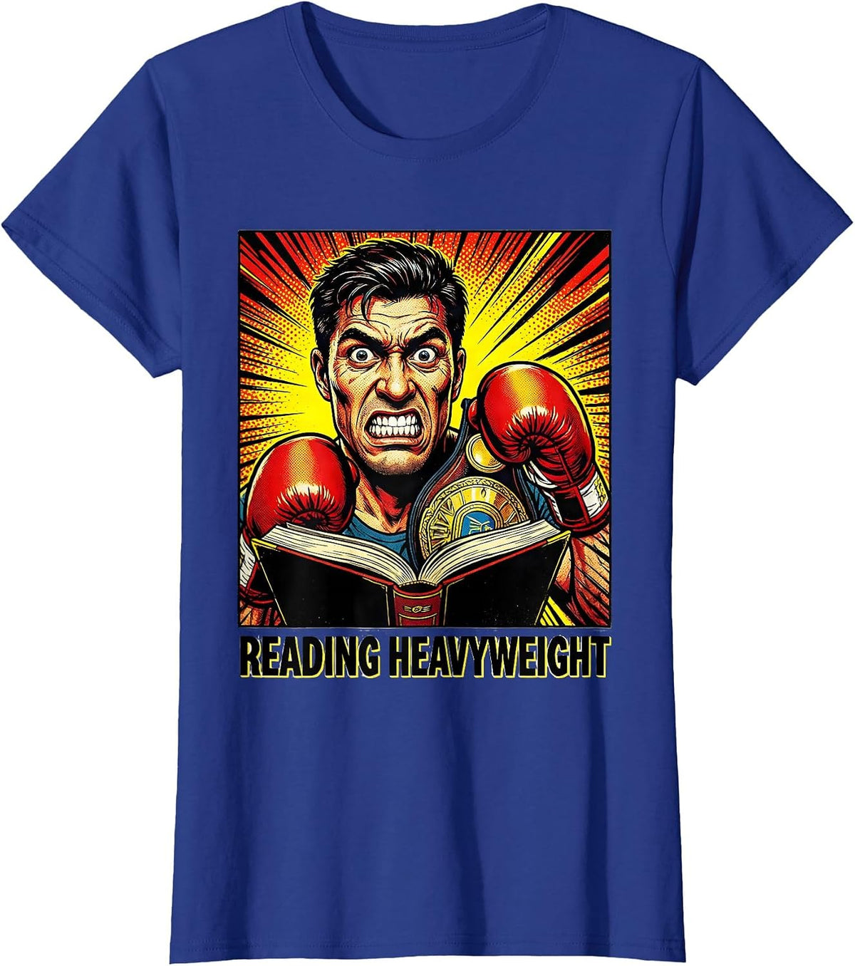 Women's Reading Heavyweight Pop Art Book Lover Retro Humor T-Shirt - Royal Blue