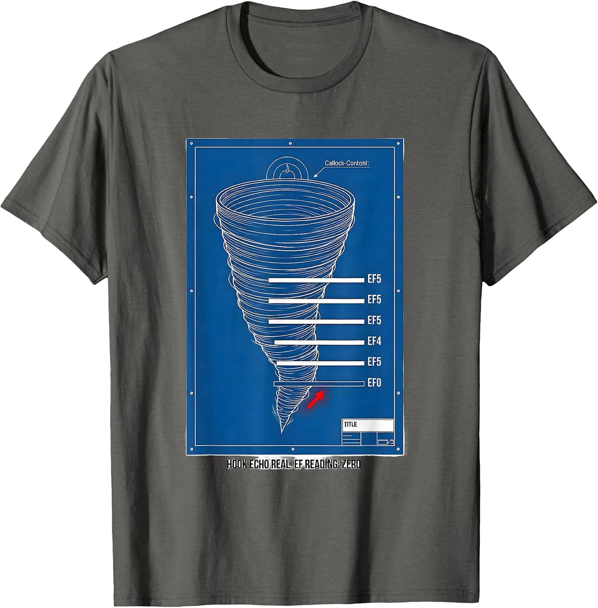 Hook Echo Real EF Reading Zero Storm Chaser Tornado T-Shirt - Asphalt Grey