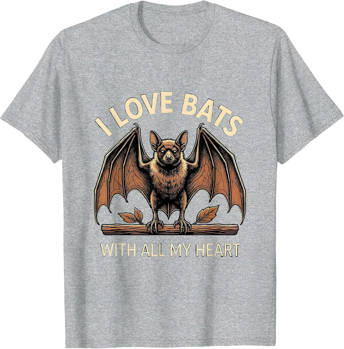 Men's I Love Bats With All My Heart Funny Bat Lover Wildlife T-Shirt - Heather Grey