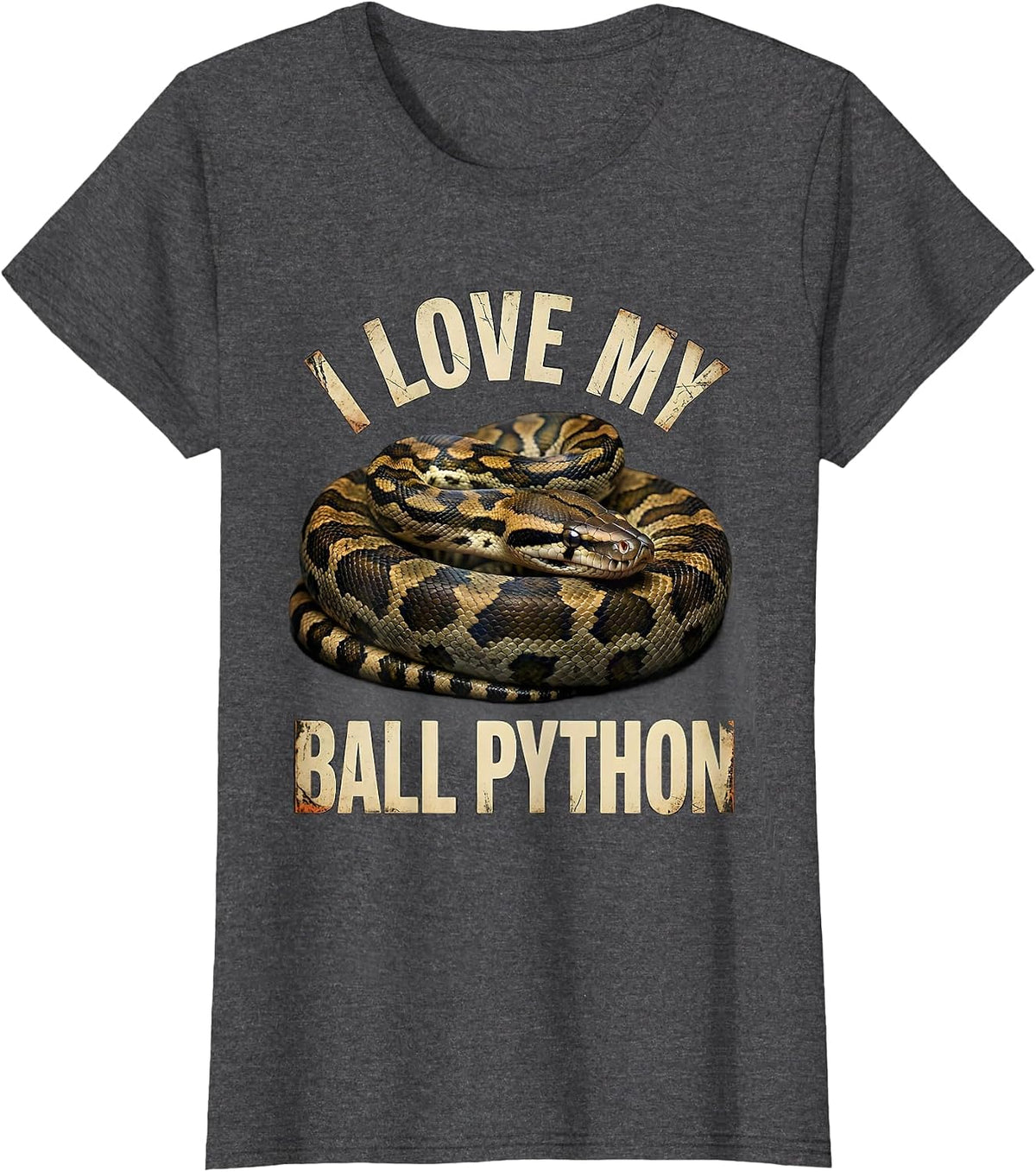 Women's I Love My Ball Python Distressed Funny Reptile Lover Gift T-Shirt - Dark Heather Grey