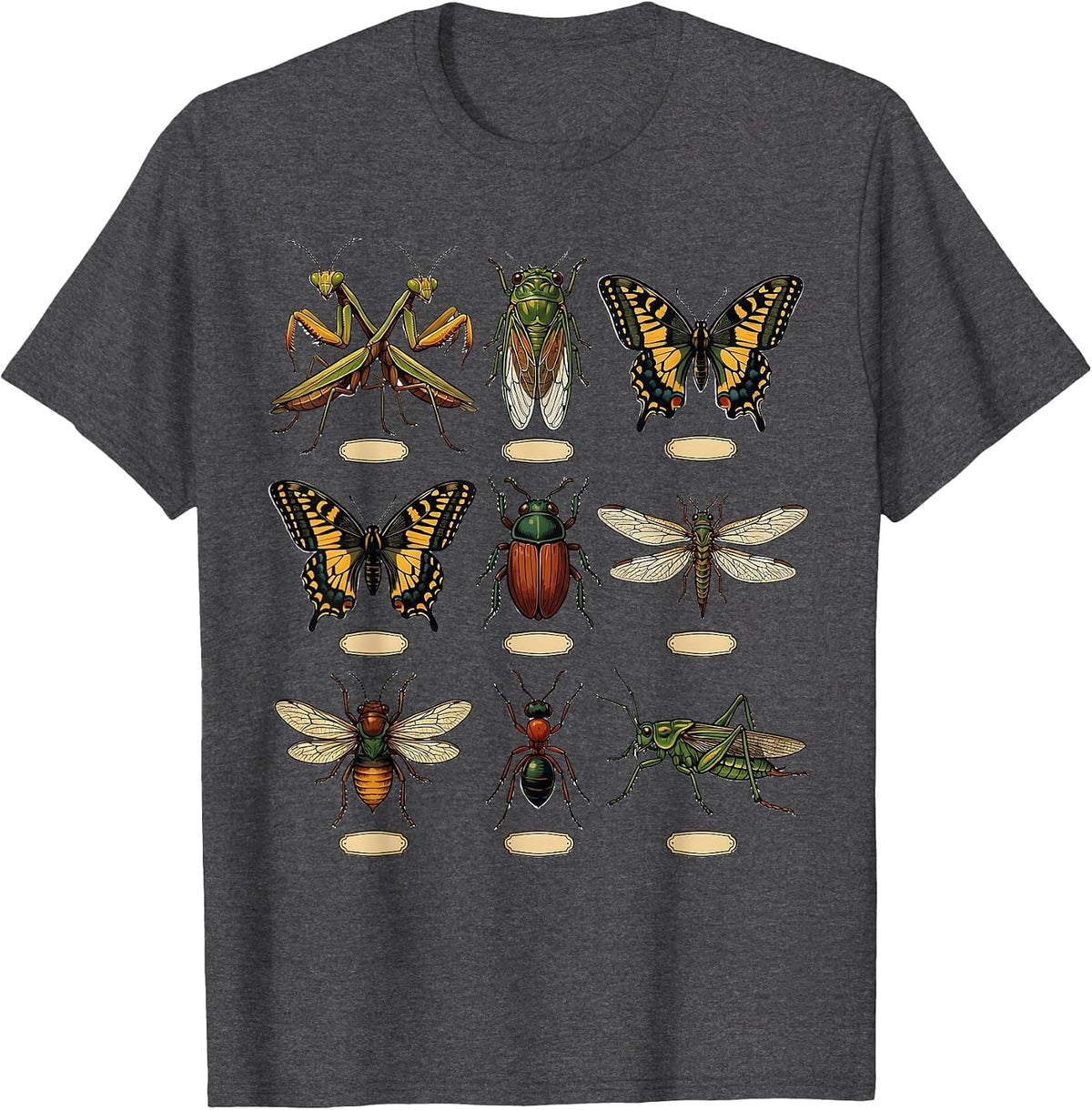 Insect Specimen Chart Folk Art Bug Collector Humor T-Shirt - Dark Heather Grey