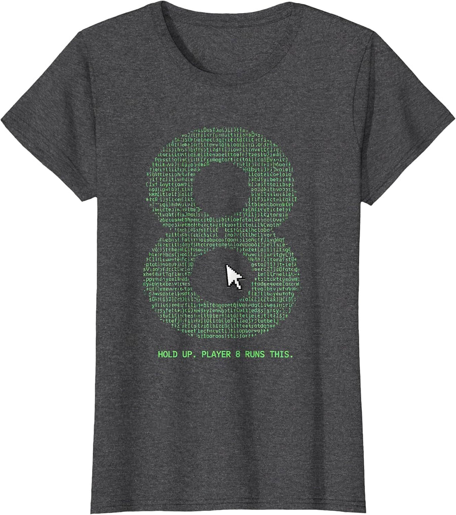 Women's Hold Up. Player 8 Runs This Pixel Gamer Birthday Boy Humor T-Shirt - Dark Heather Grey