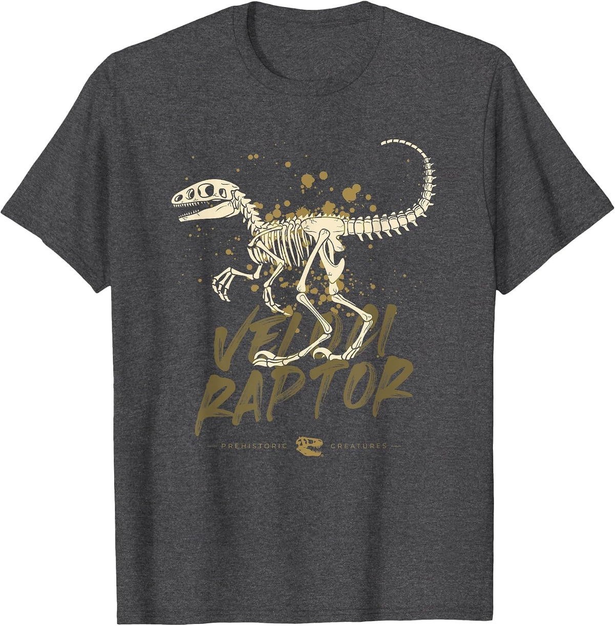 Velociraptor Skeleton Paleontologist Fossil Dino Lovers T-Shirt - Dark Heather Grey