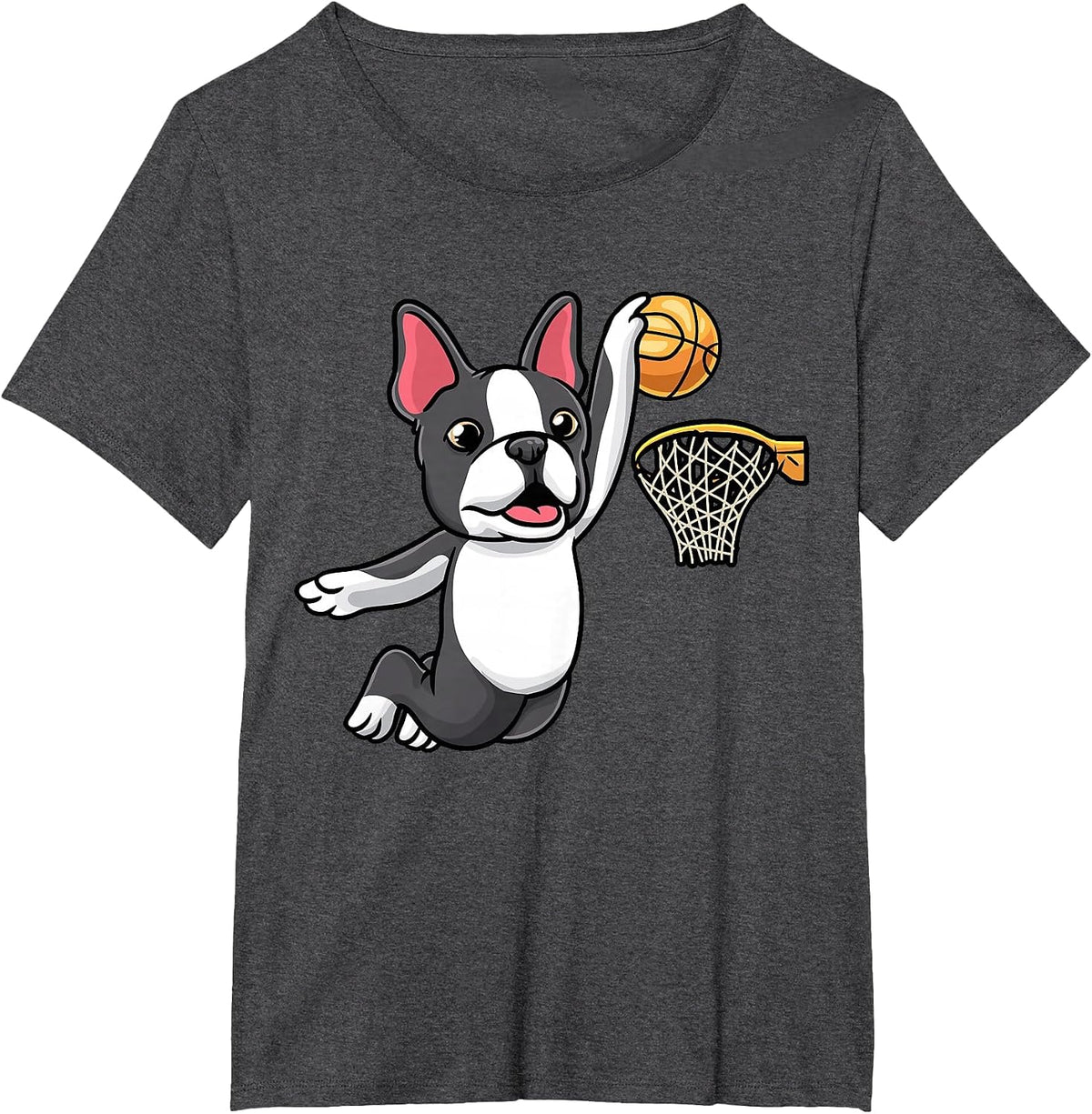 Boston Terrier Dog Playing Basketball Kids T-Shirt - Dark Heather Grey