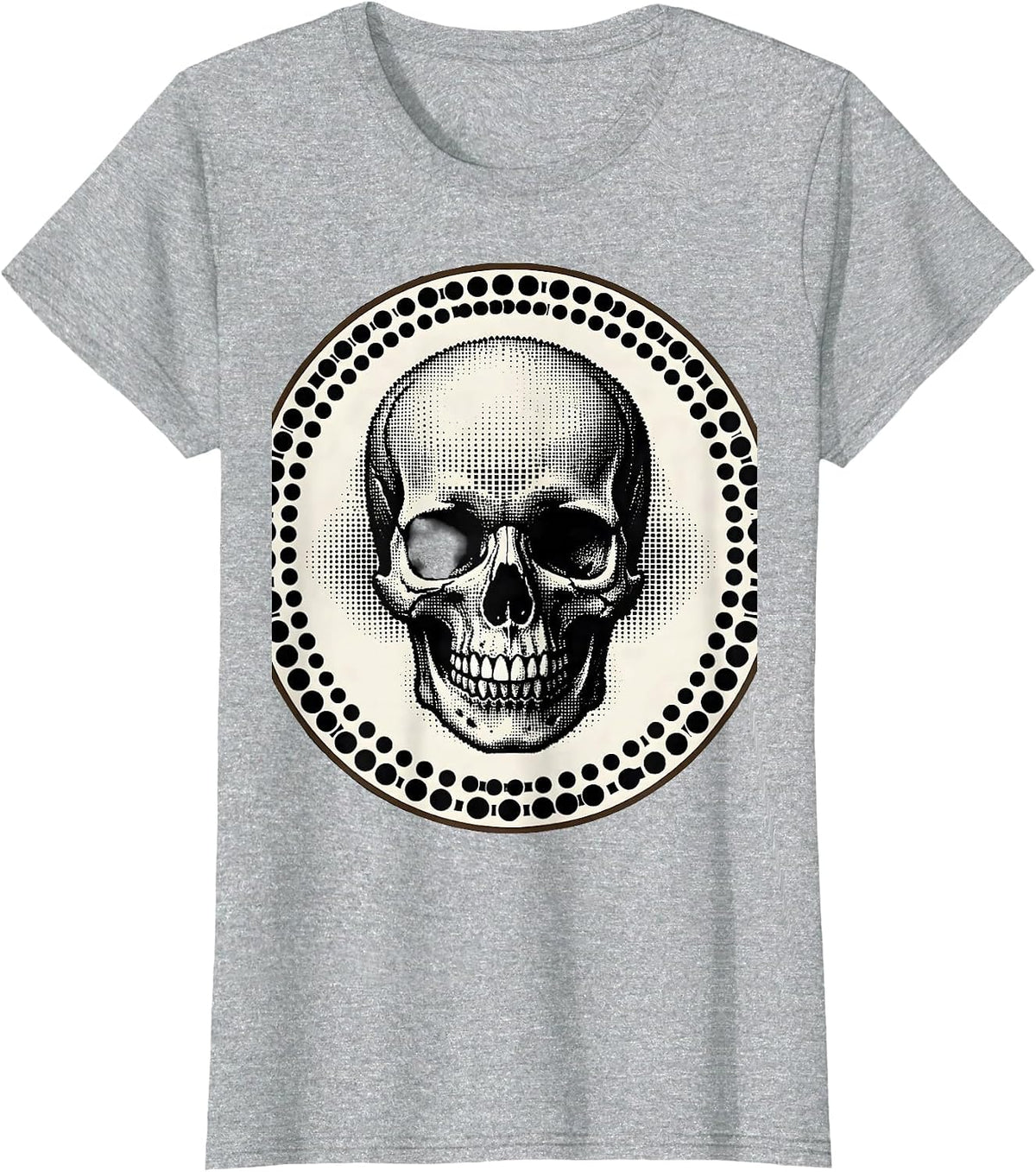 Women's Dot Matrix Pixel Skull Graphic Design T-Shirt - Heather Grey