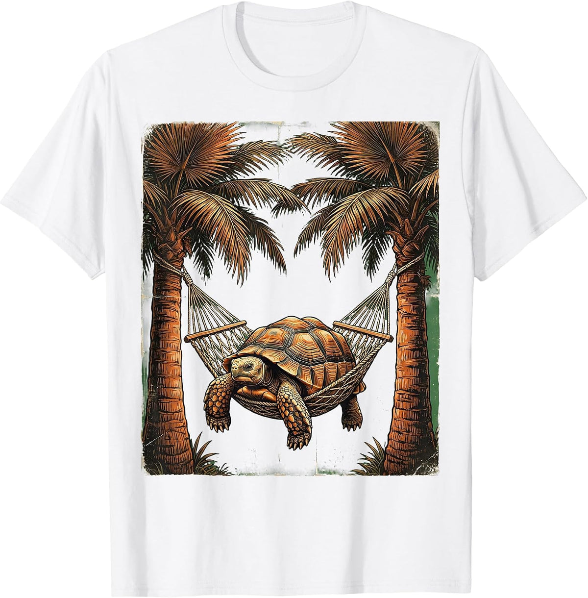 Men's Tortoise Hammock Chill Tropical Palm Tree Design T-Shirt - White