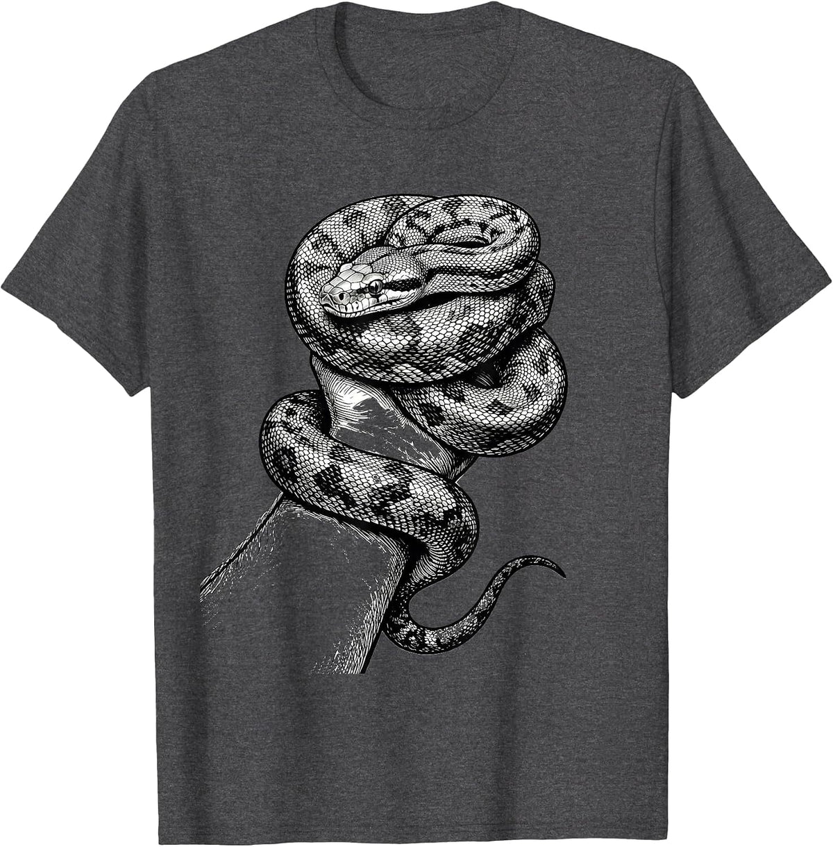 Men's Contour-Line Ball Python Snake Owner Reptile Humor T-Shirt - Dark Heather Grey
