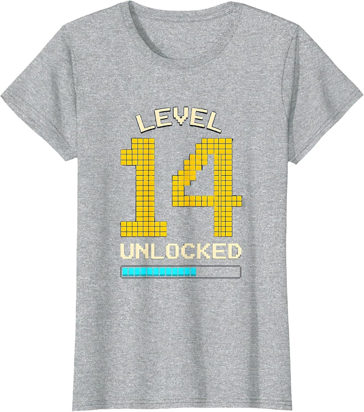 Women's Level 14 Unlocked Pixel Art Gamer Birthday Boy Video Game T-Shirt - Heather Grey