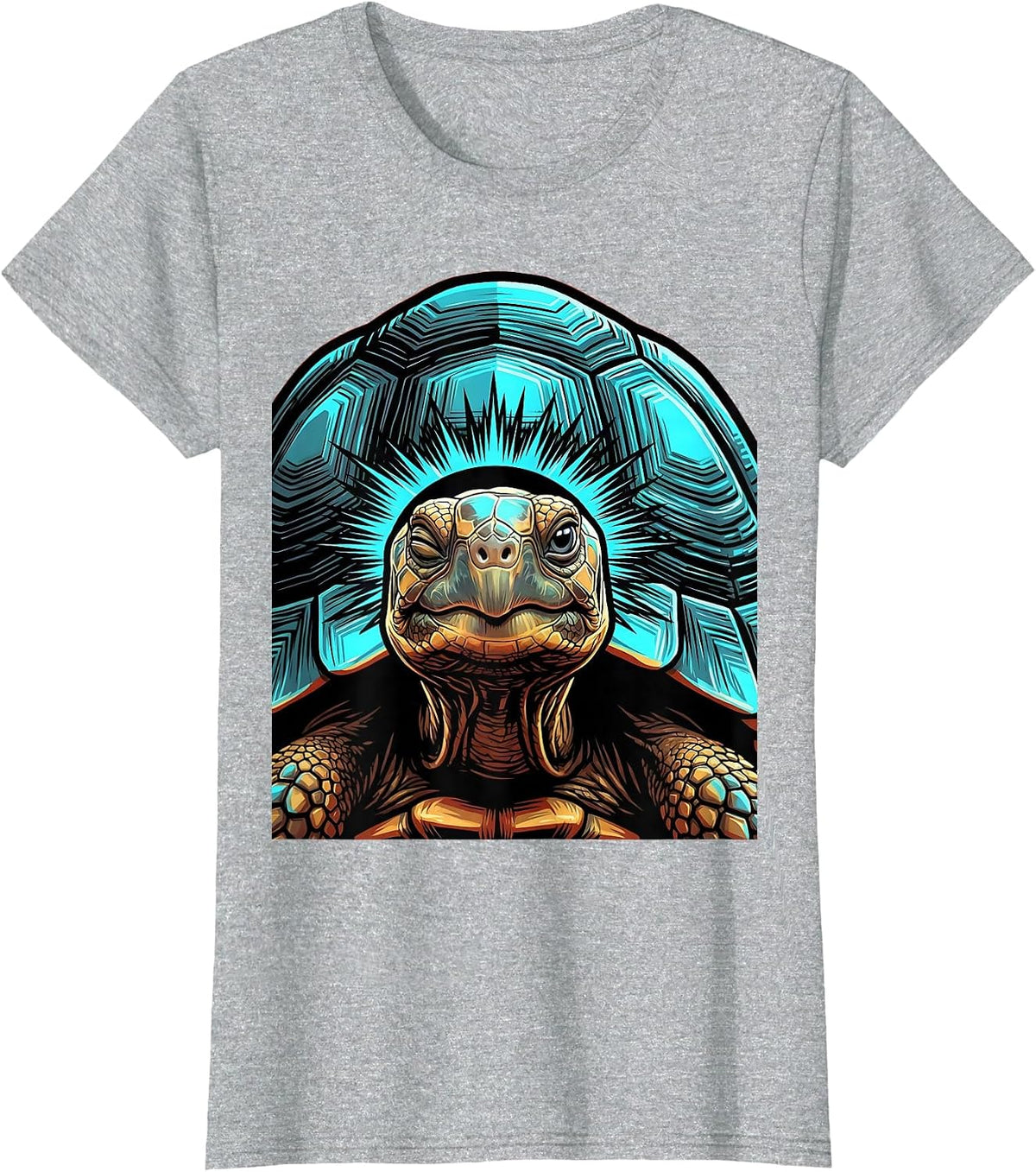 Frontal Tortoise Portrait Pop Art Funny Turtle Lover T-Shirt - Heather Grey