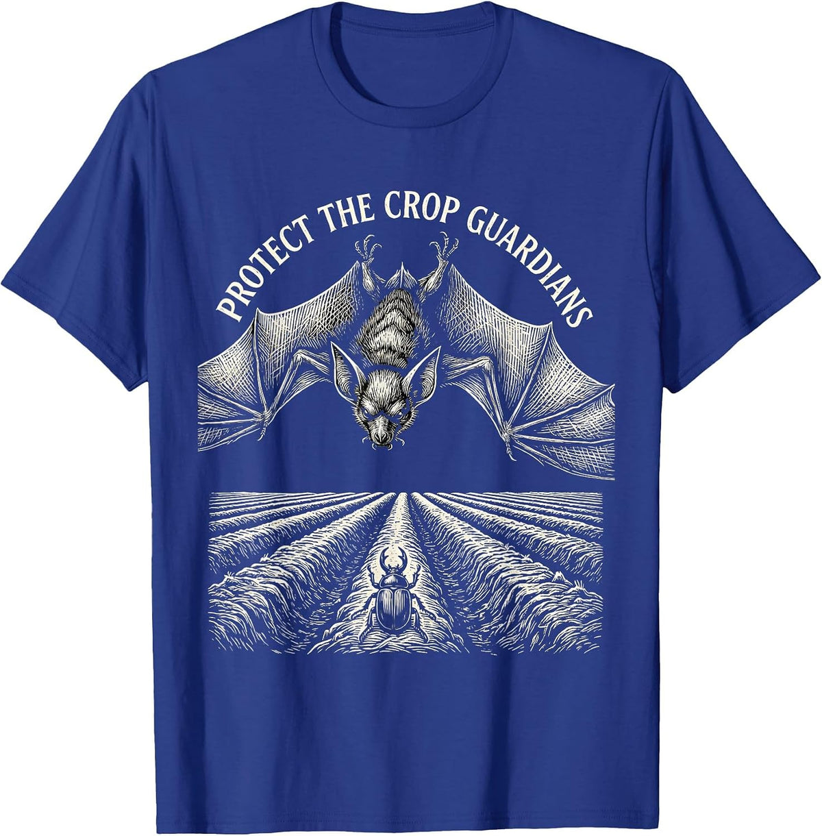 Protect The Crop Guardians Woodcut Engraving Bat Lover T-Shirt - Royal Blue