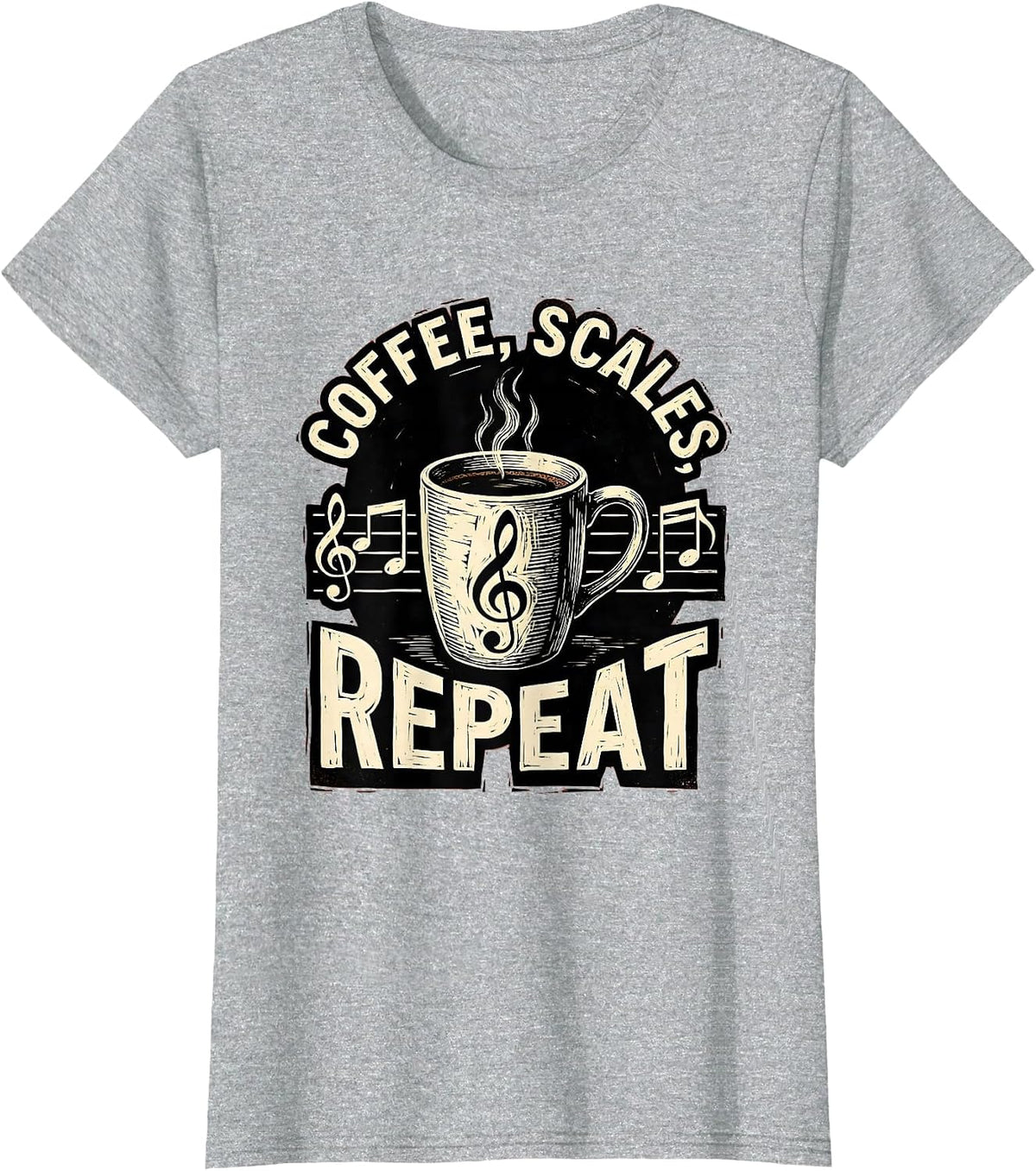 Coffee Scales Repeat Music Teacher Design T-Shirt - Heather Grey