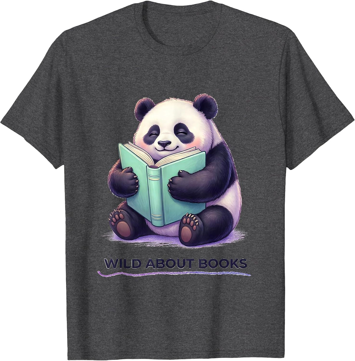 Men's Wild About Books Cute Kawaii Panda Teacher Back To School T-Shirt - Dark Heather Grey