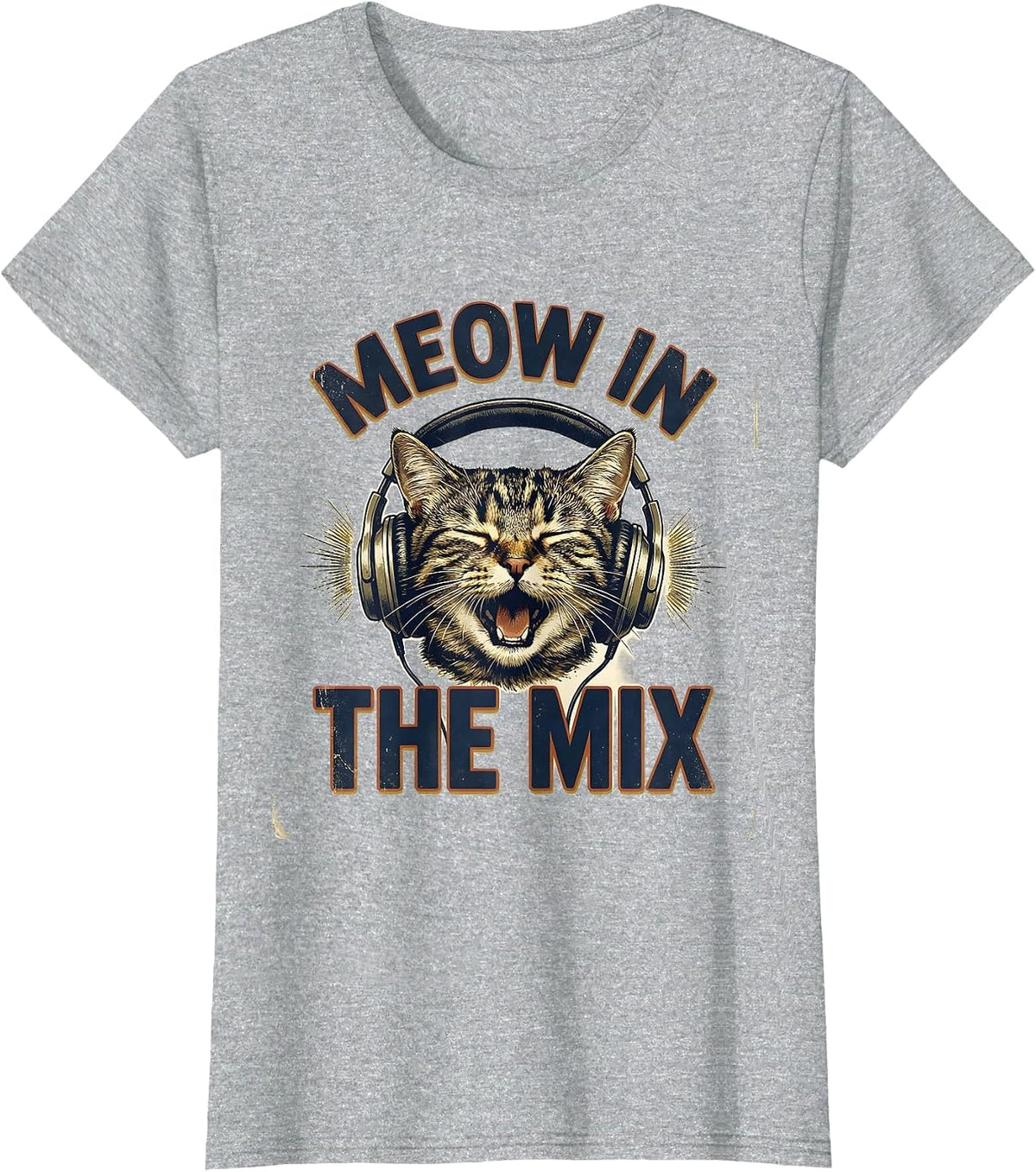 Women's Meow In The Mix Vintage Cat DJ Headphones Music Humor T-Shirt - Heather Grey