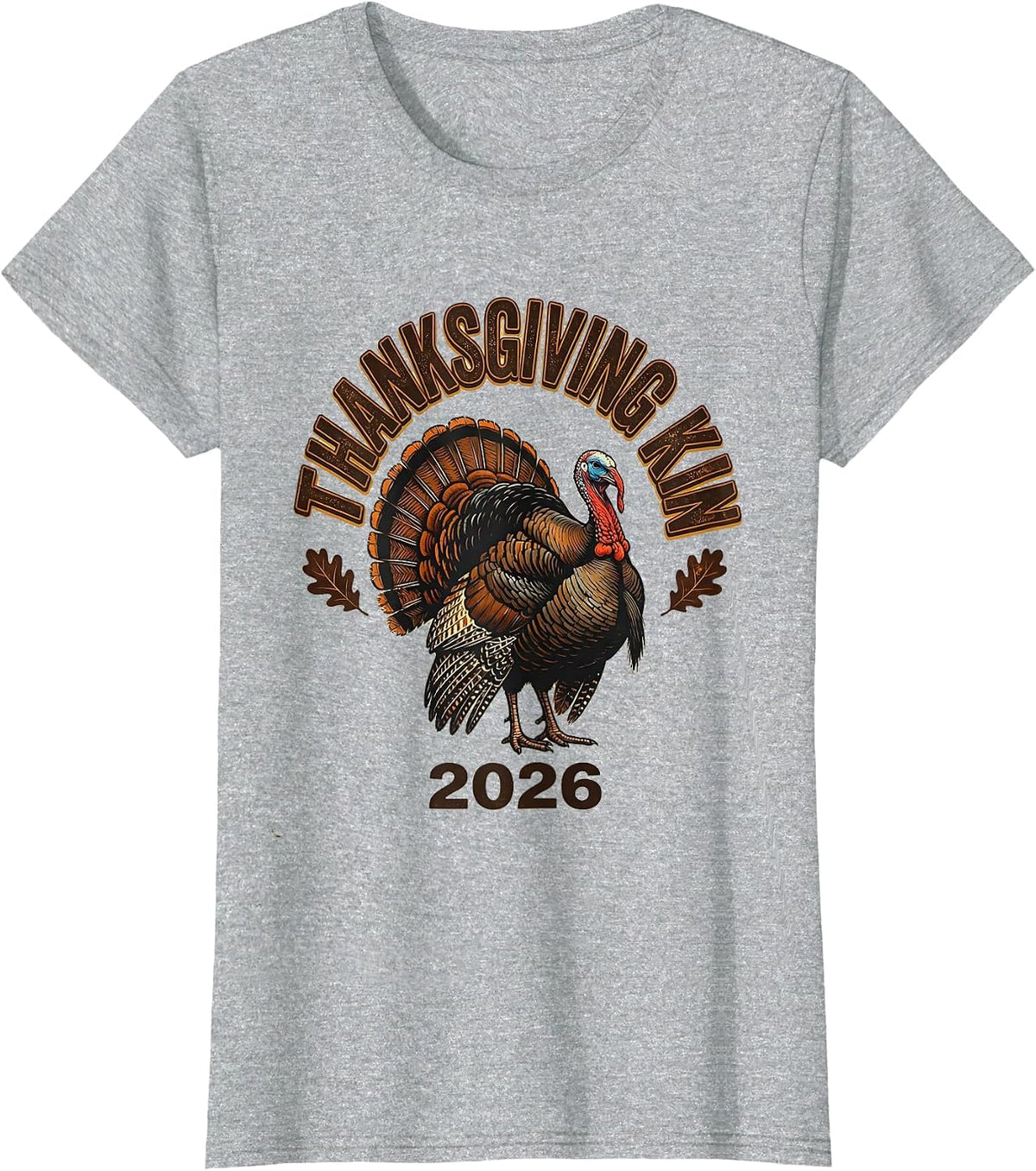 Thanksgiving Kin 2026 Vintage Family Crew Matching Turkey T-Shirt - Heather Grey