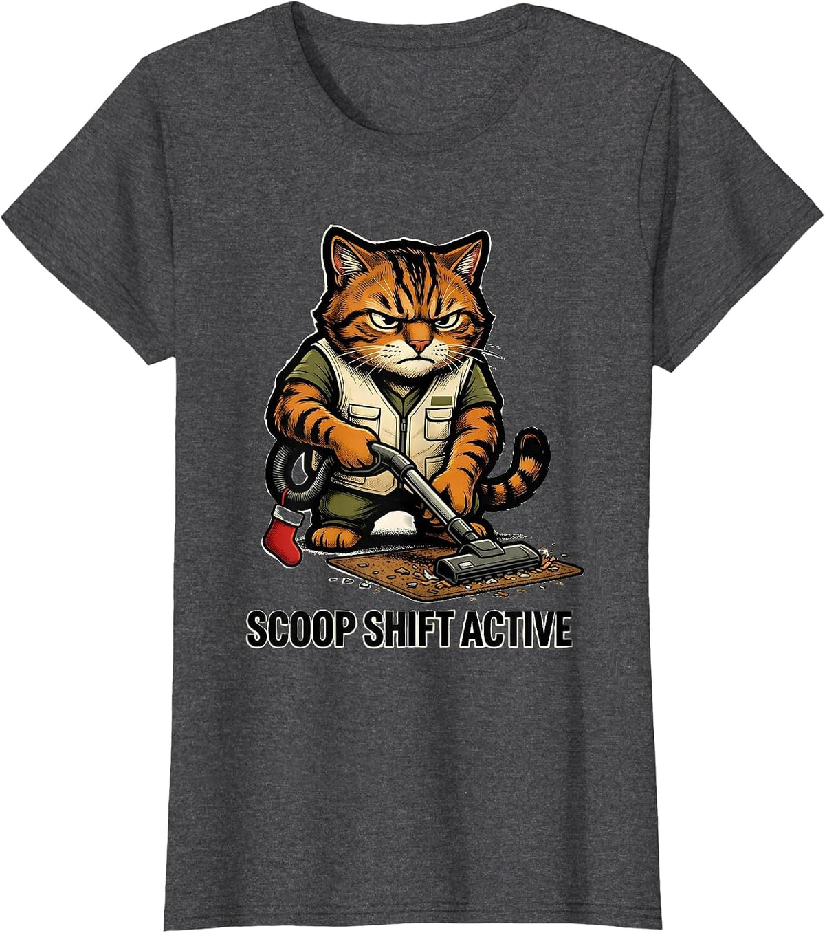 Women's Scoop Shift Active Funny Cat Lover Grumpy Christmas Humor T-Shirt - Dark Heather Grey