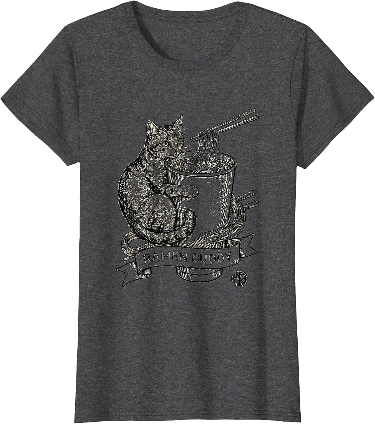 Women's Ramen Buddy Funny Cat Japanese Kawaii Anime Gamer Gift T-Shirt - Dark Heather Grey