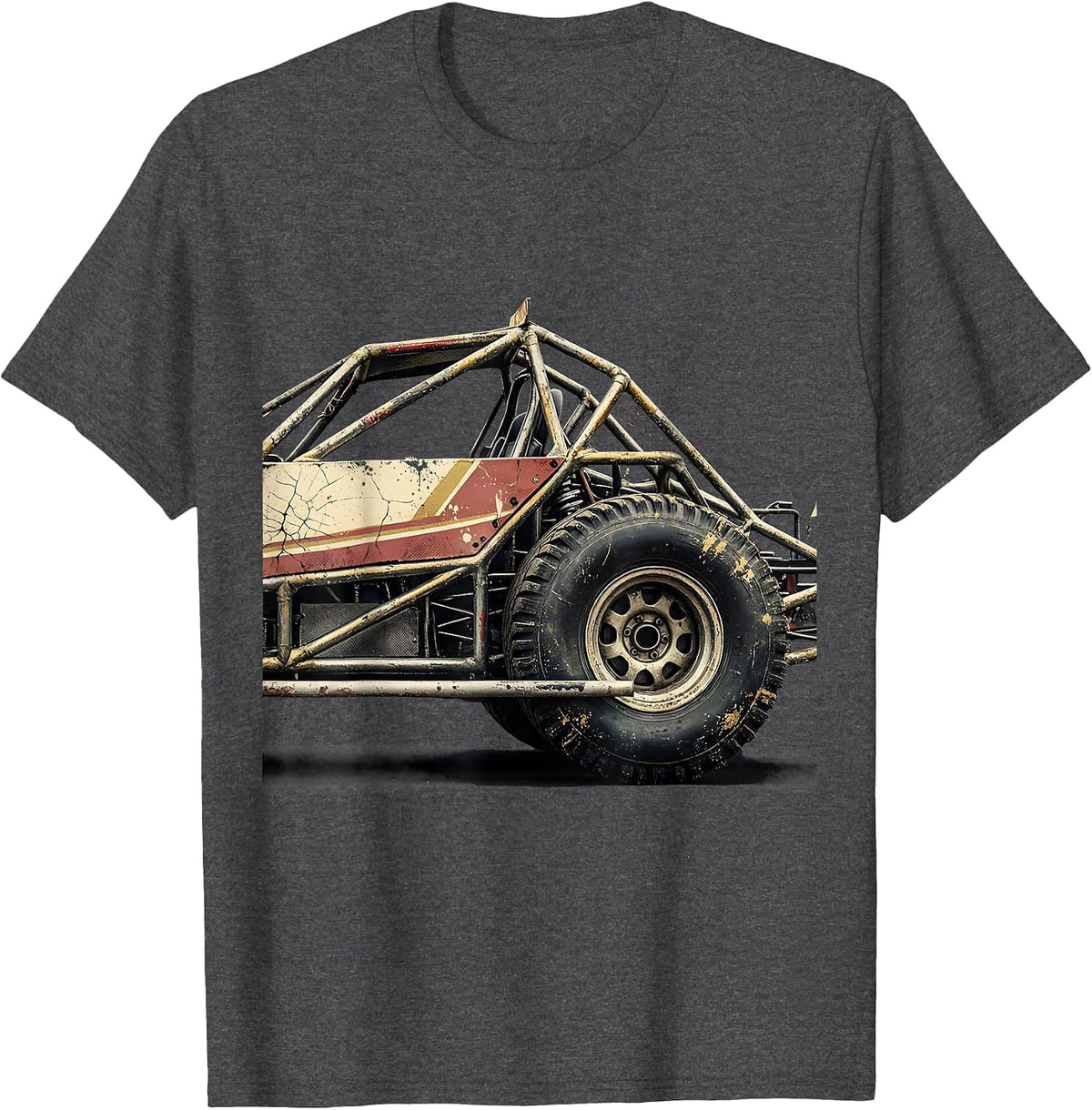 Men's Dirt Track Sprint Car Racing Fan Distressed T-Shirt - Dark Heather Grey