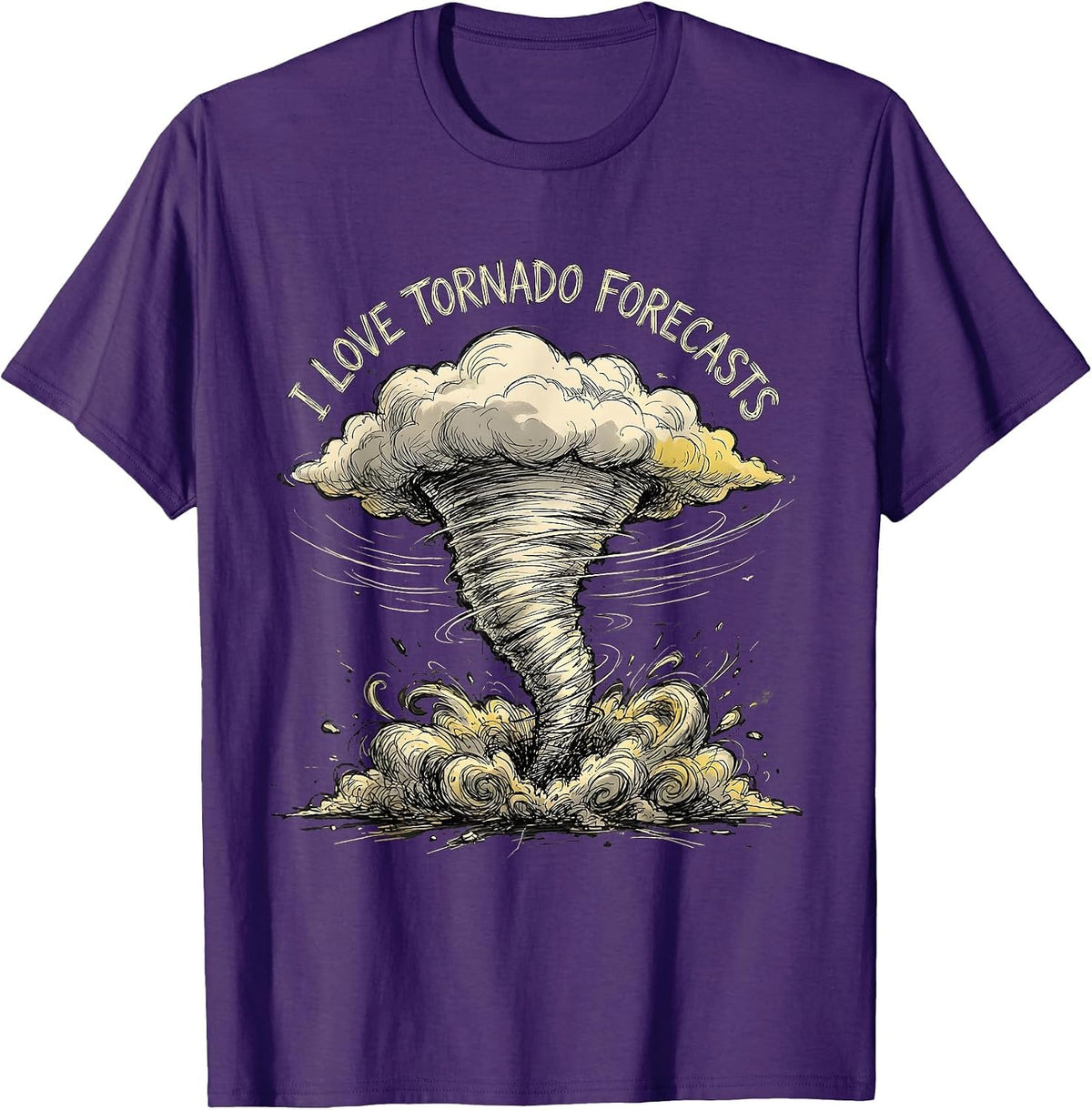 Men's I Love Tornado Forecasts Hand-Sketched Storm Chaser T-Shirt - Purple