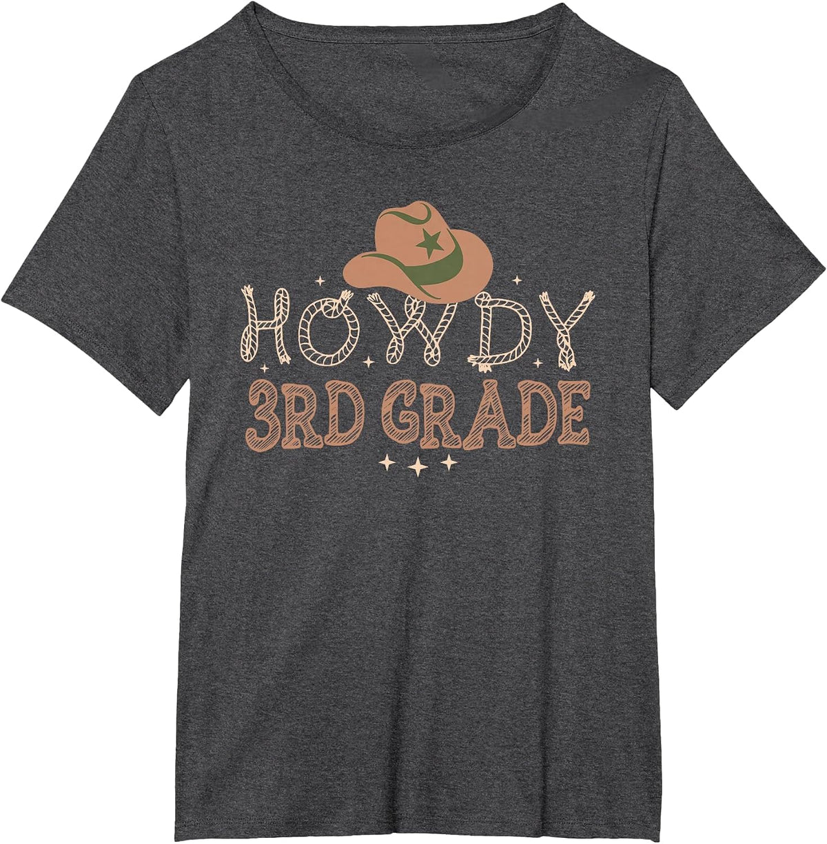 Howdy 3rd Grade Teacher Rodeo Back to School Western Cowboy Tee T-Shirt - Dark Heather Grey