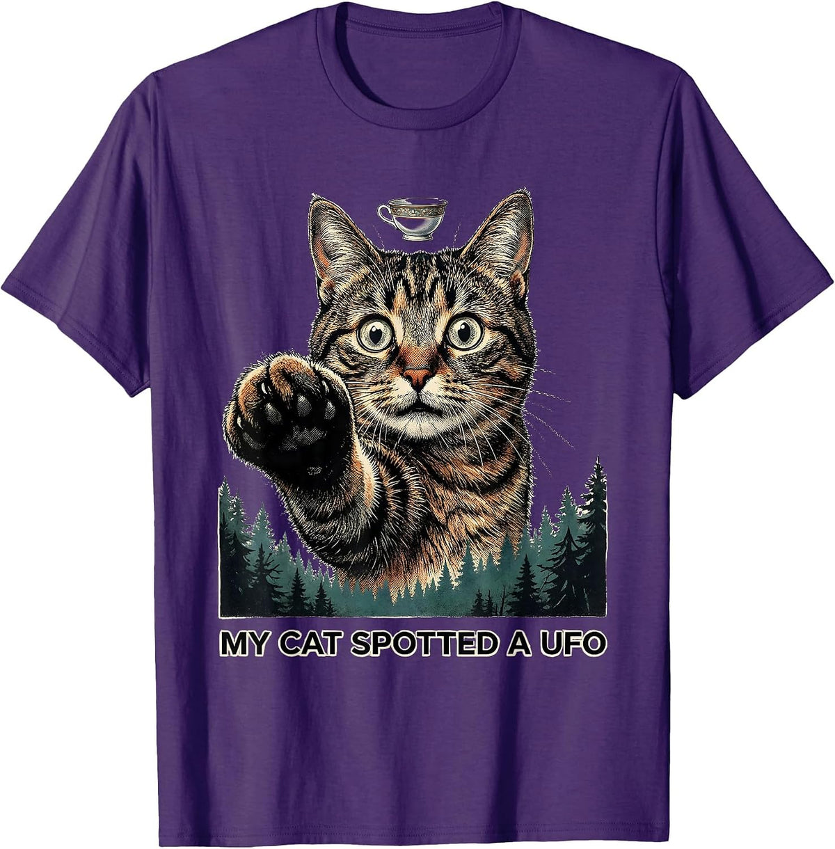 My Cat Spotted A UFO Funny Cat Meme Alien UFO Gifts T-Shirt - Purple