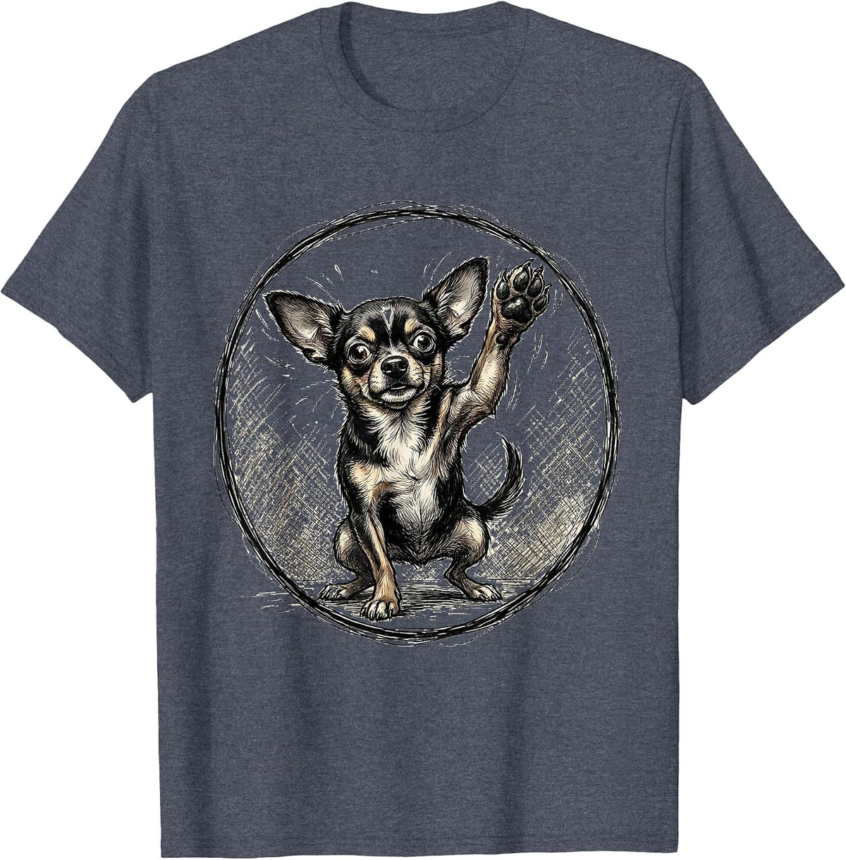 Tiny Chihuahua Big Paw Funny Dog Graphic T-Shirt - Heather Blue