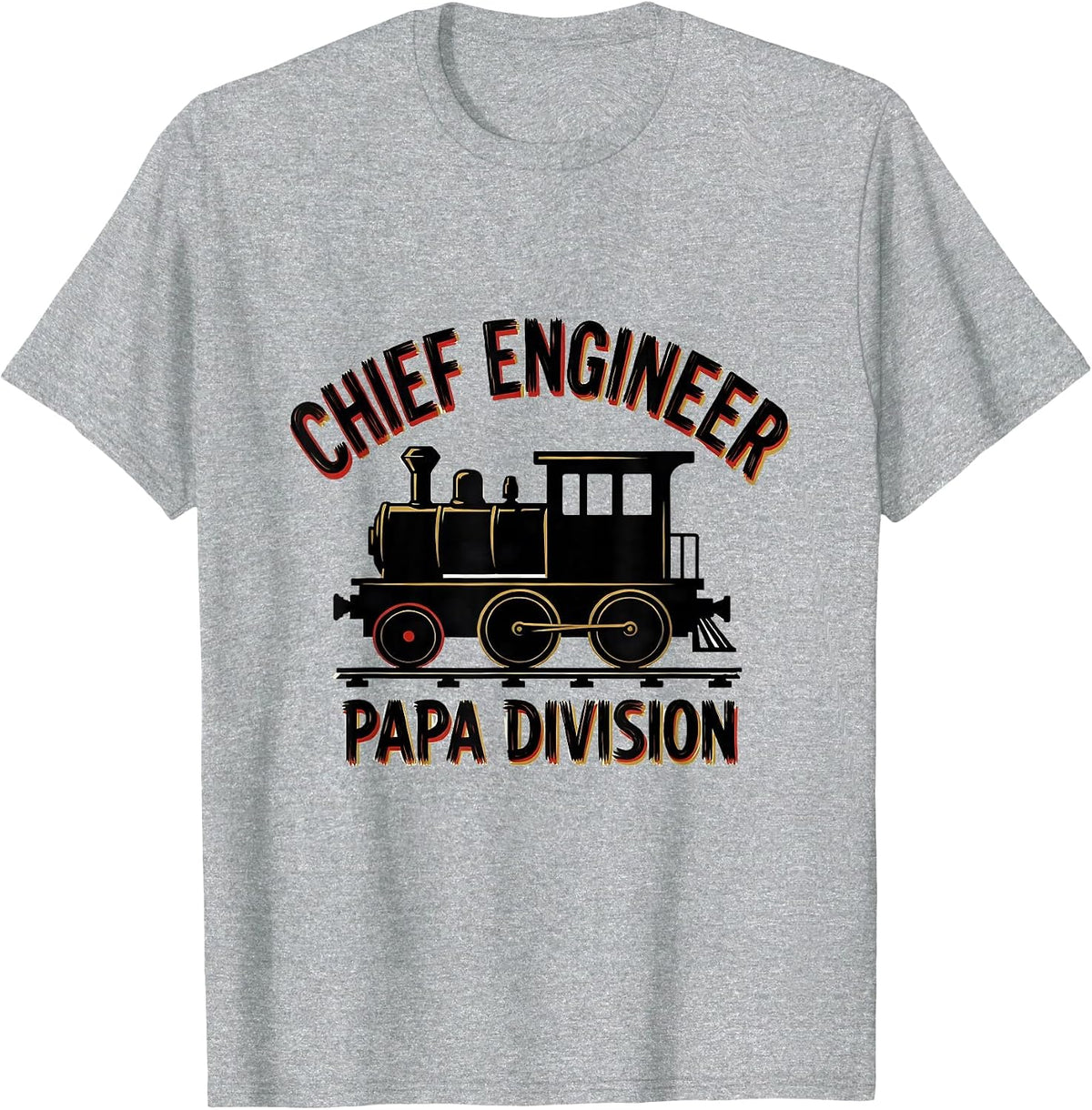 Men's Chief Engineer Papa Division Funny Train Enthusiast Model T-Shirt - Heather Grey