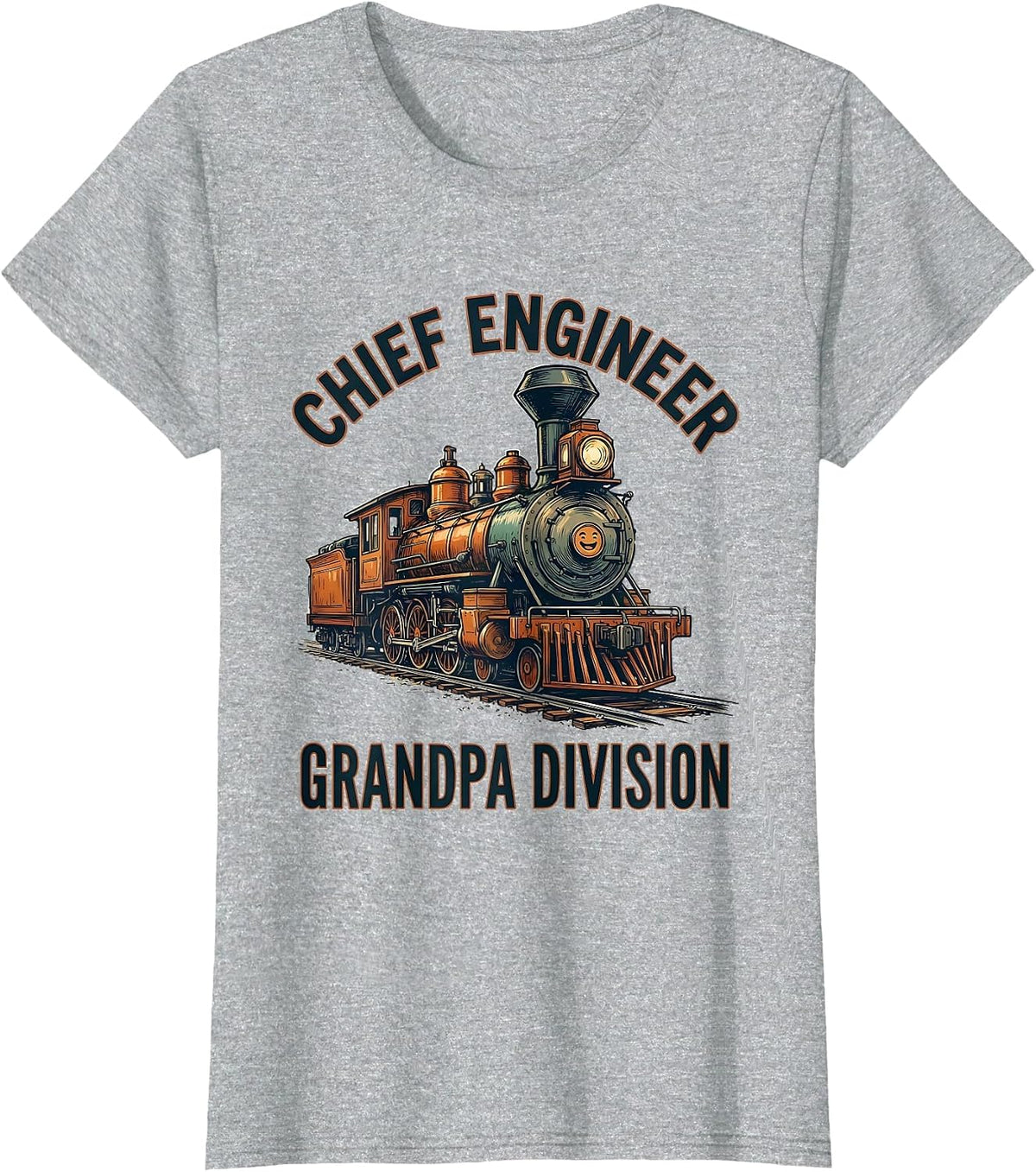 Chief Engineer Grandpa Division Funny Train Enthusiast T-Shirt - Heather Grey