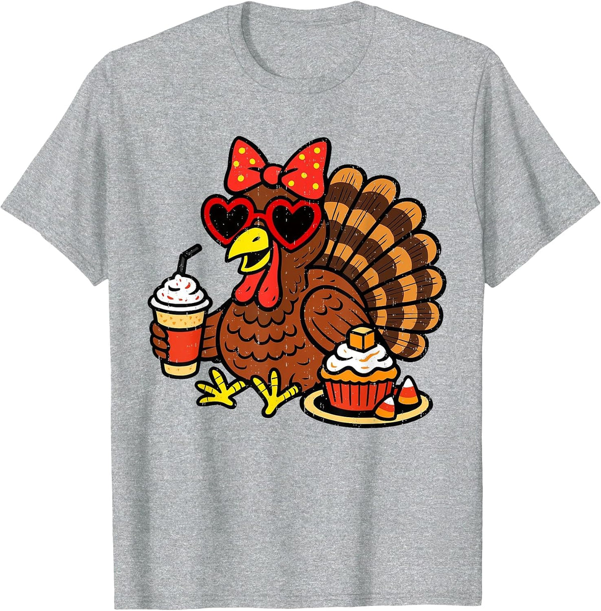 Funny Turkey Drinking Coffee Fall Thanksgiving Costume Women T-Shirt - Heather Grey