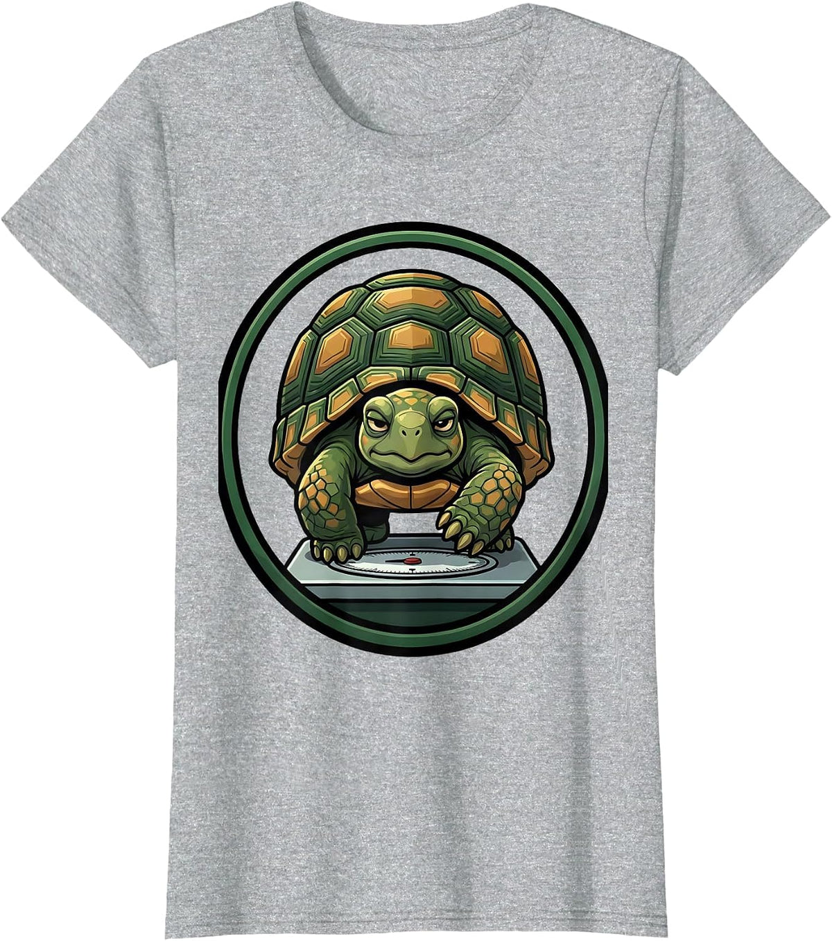 Women's Sealed Tortoise Badge Cartoon Turtle Lover Humor T-Shirt - Heather Grey