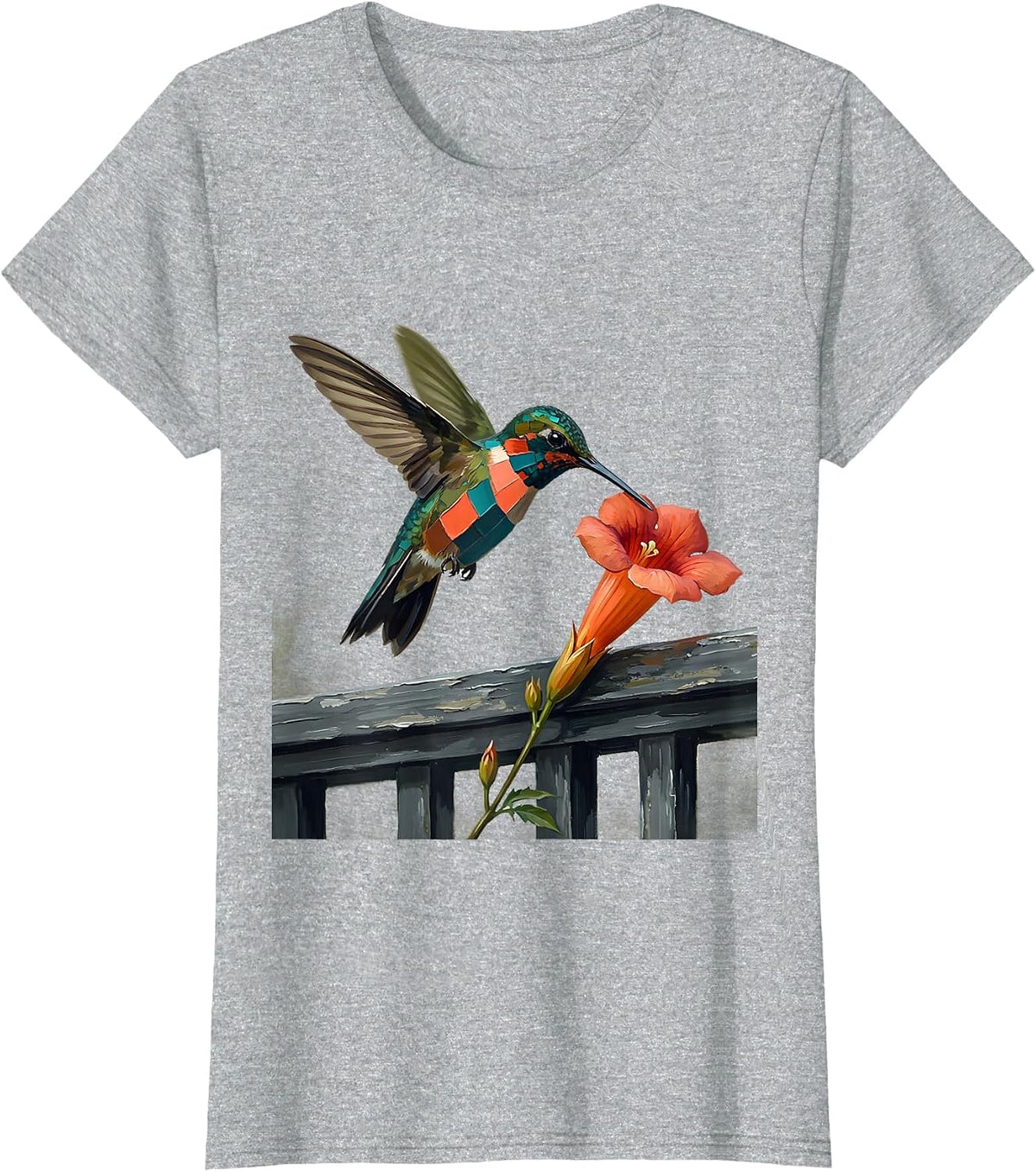 Hummingbird Porch Perch Nature Lover Birdwatching Humor T-Shirt - Heather Grey