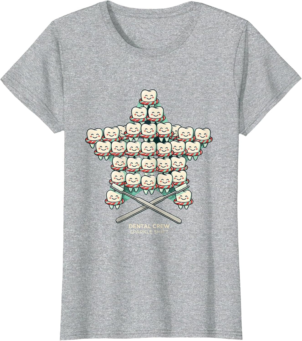 Dental Crew Sparkle Shift Funny Dental Team Christmas T-Shirt - Heather Grey