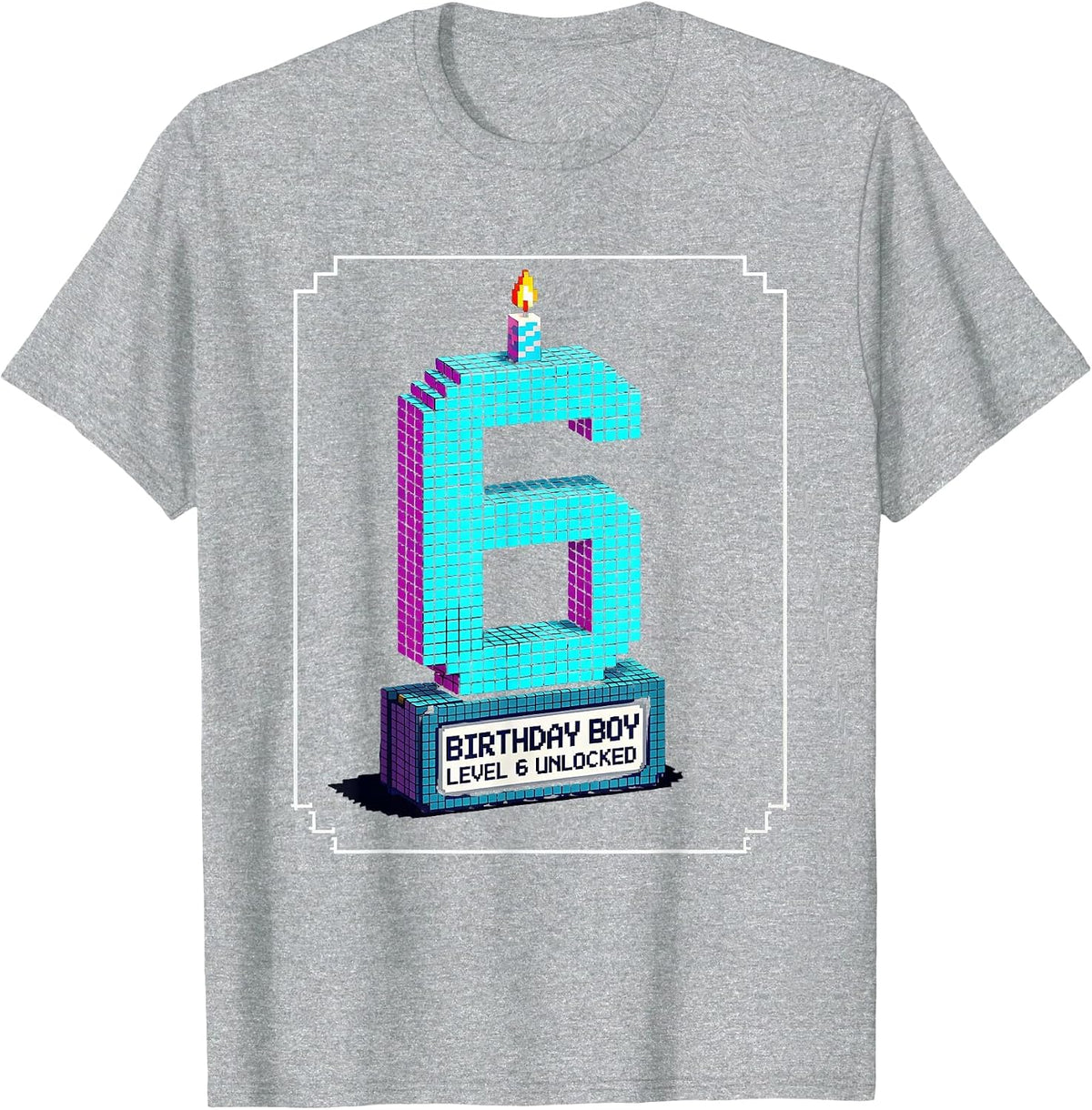 Men's Birthday Boy Level 6 Unlocked Pixel Art Gamer Boy Birthday T-Shirt - Heather Grey