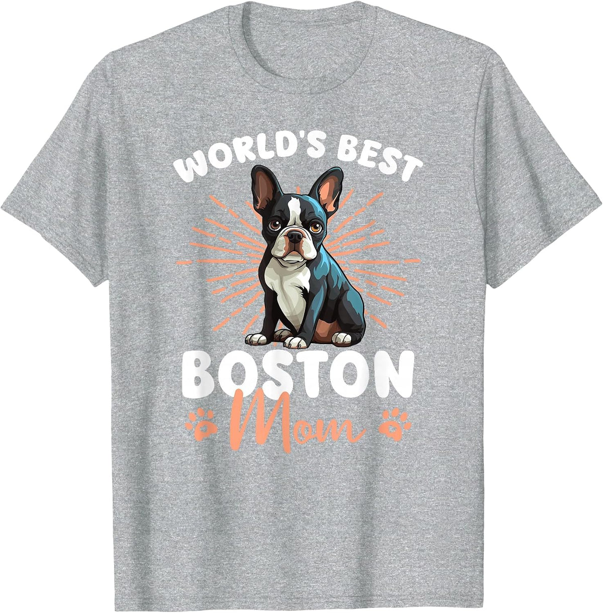 Boston Terrier Groovy World's Best Boston Mom T-Shirt - Heather Grey