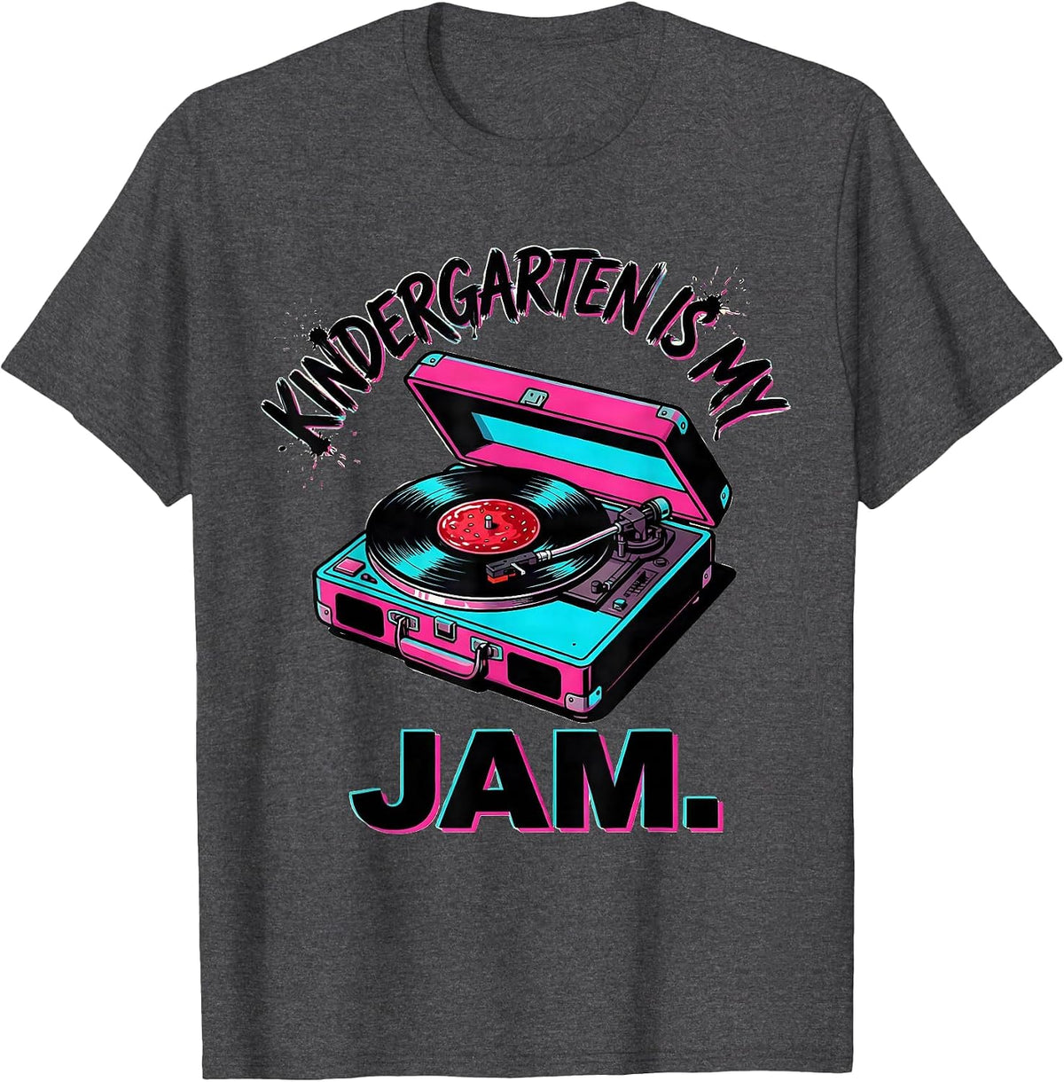 Kindergarten Is My Jam Retro 80s Teacher Student Back T-Shirt - Dark Heather Grey