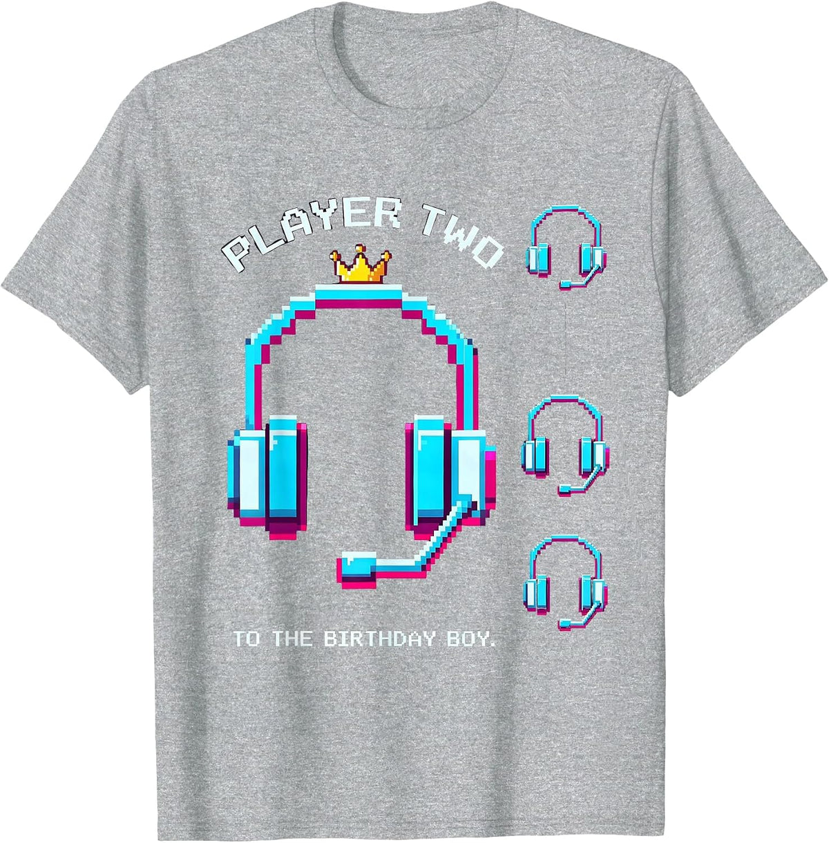Men's Player Two To The Birthday Boy Pixel Art Family Matching T-Shirt - Heather Grey