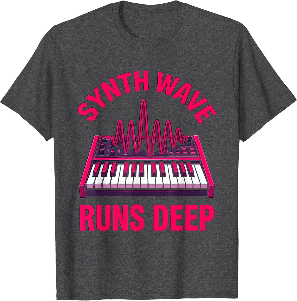 Synth Wave Runs Deep 80s Retro Design T-Shirt - Dark Heather Grey