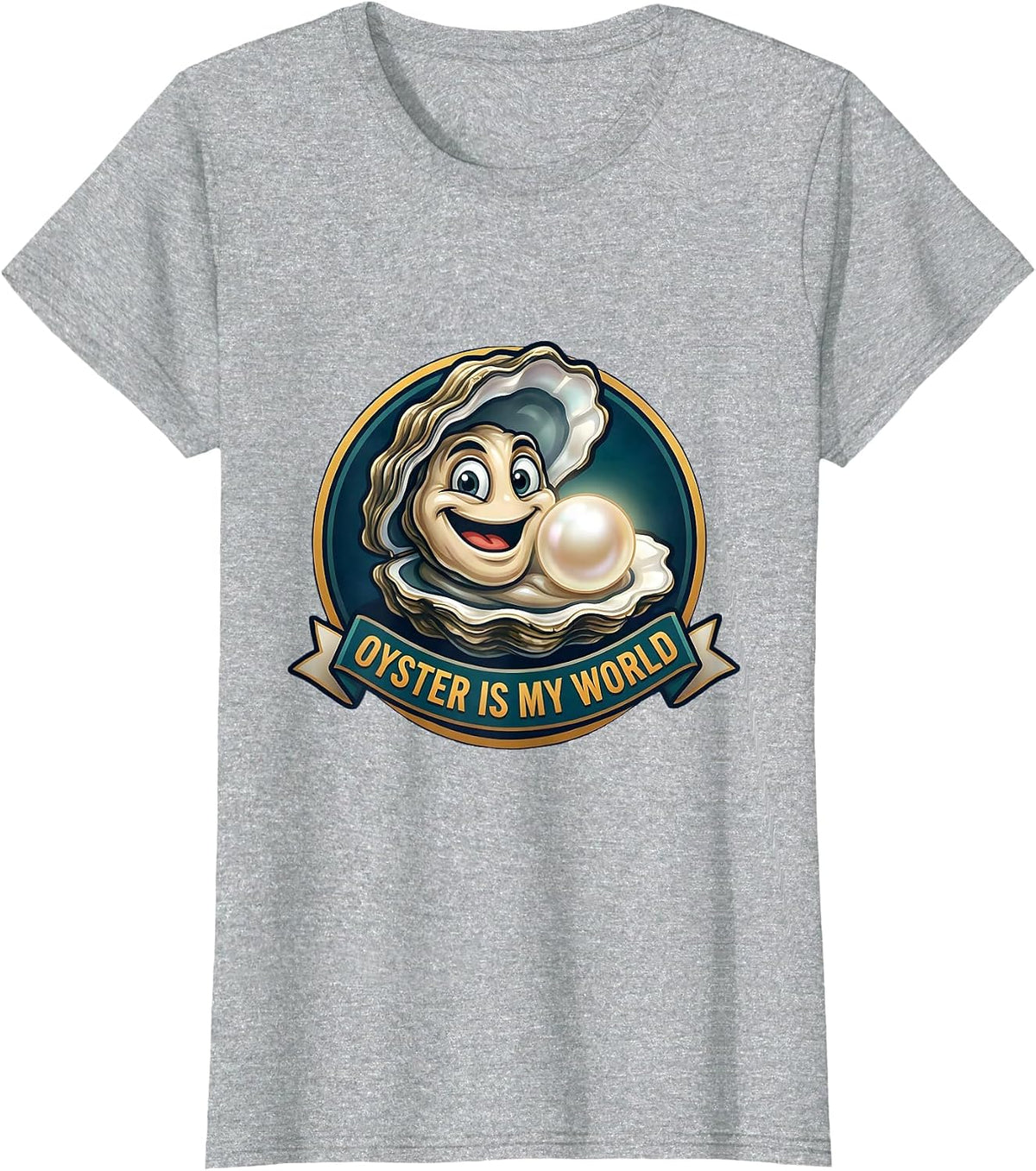 Oyster Is My World Ocean Life Design T-Shirt - Heather Grey