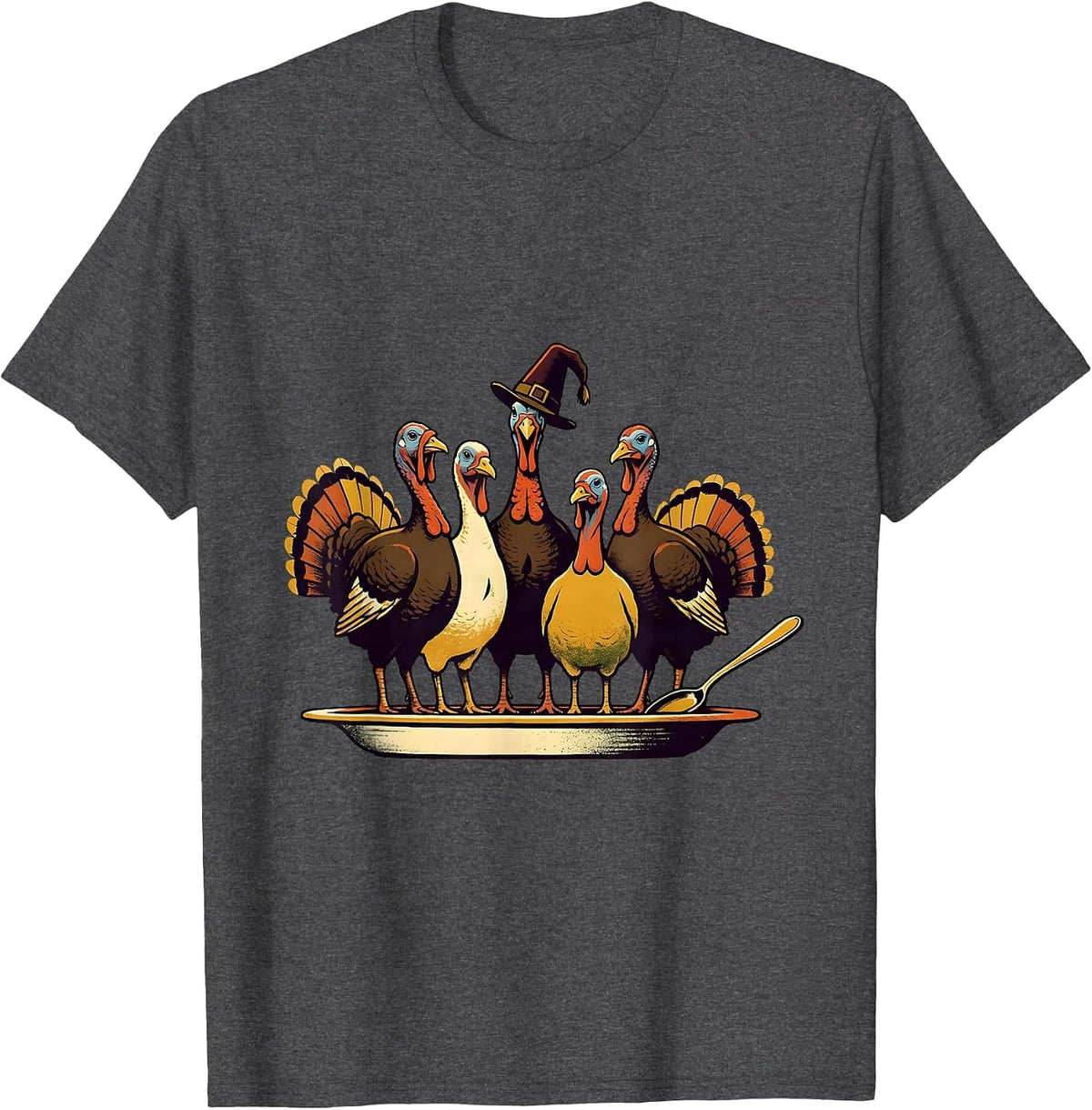 Men's Turkey Row Screenprint Funny Family Thanksgiving T-Shirt - Dark Heather Grey