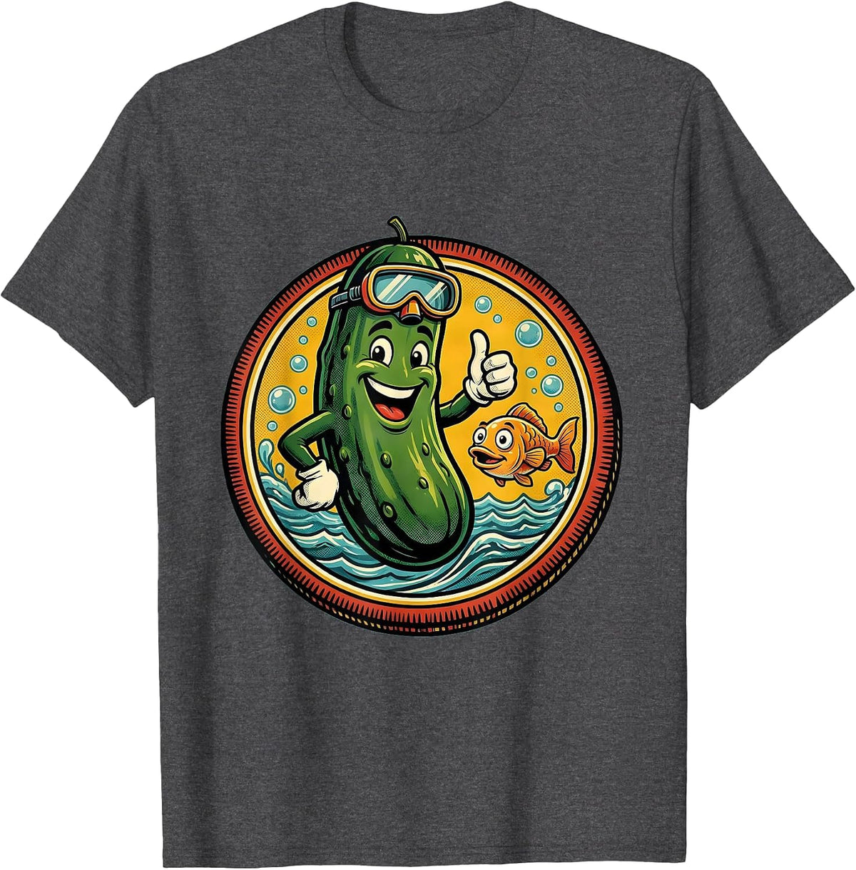Pickle in the Deep Sea Underwater Scene T-Shirt - Dark Heather Grey
