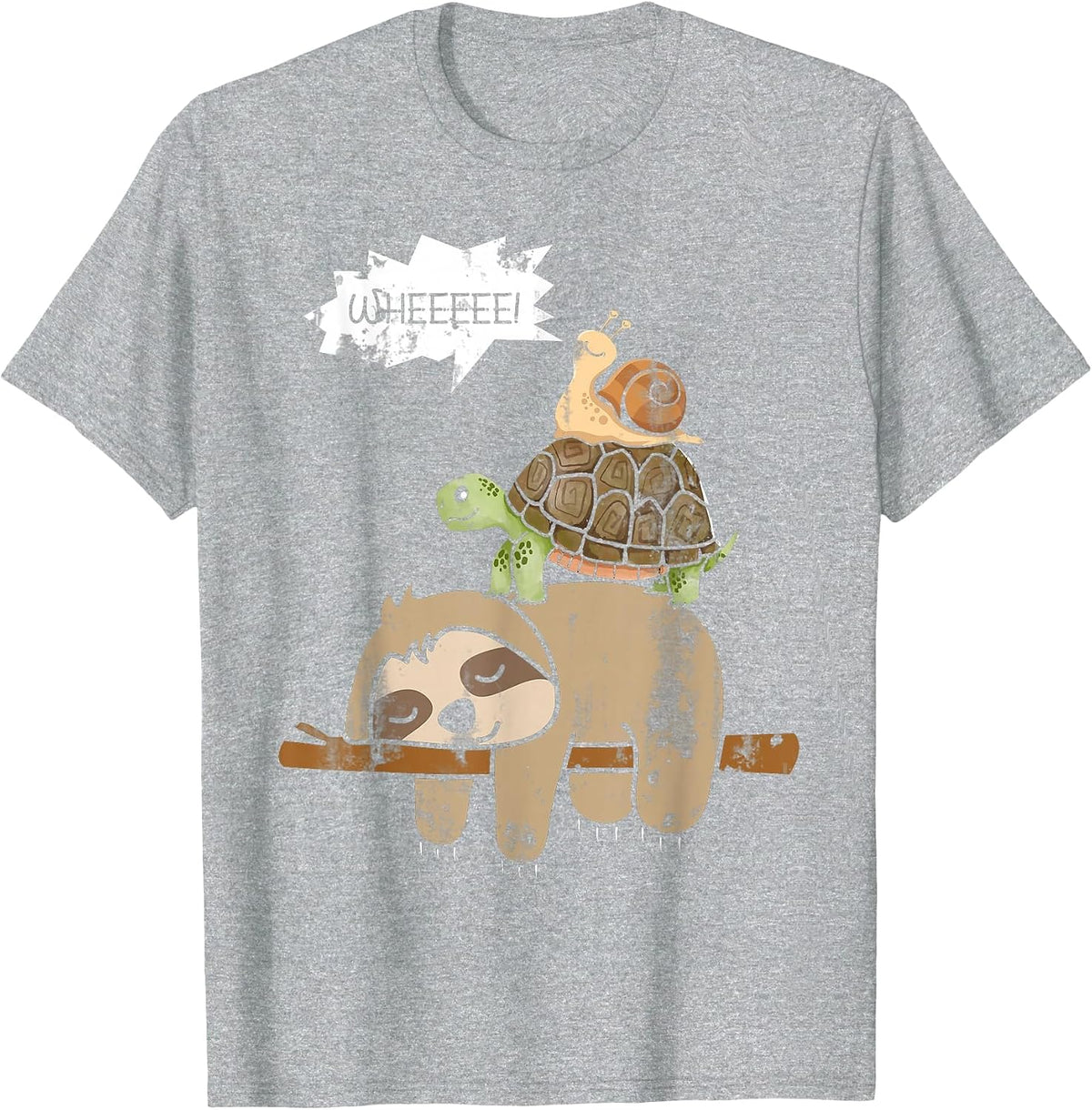 Turtle Riding A Sloth Whee Funny Sloth T-Shirt - Heather Grey
