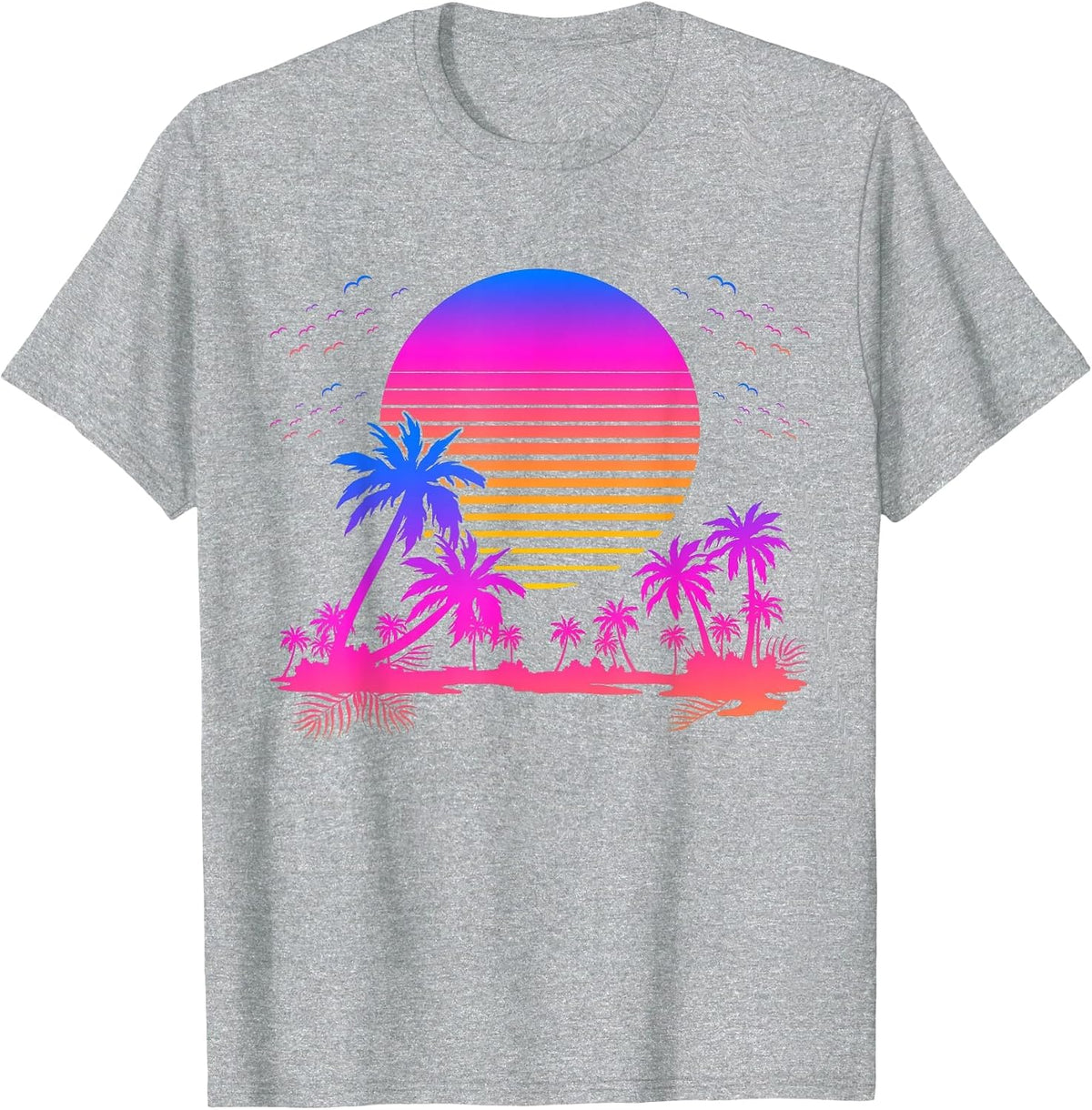 Synthwave Summer 1980s Art Retro Palm Trees Vaporwave T-Shirt - Heather Grey