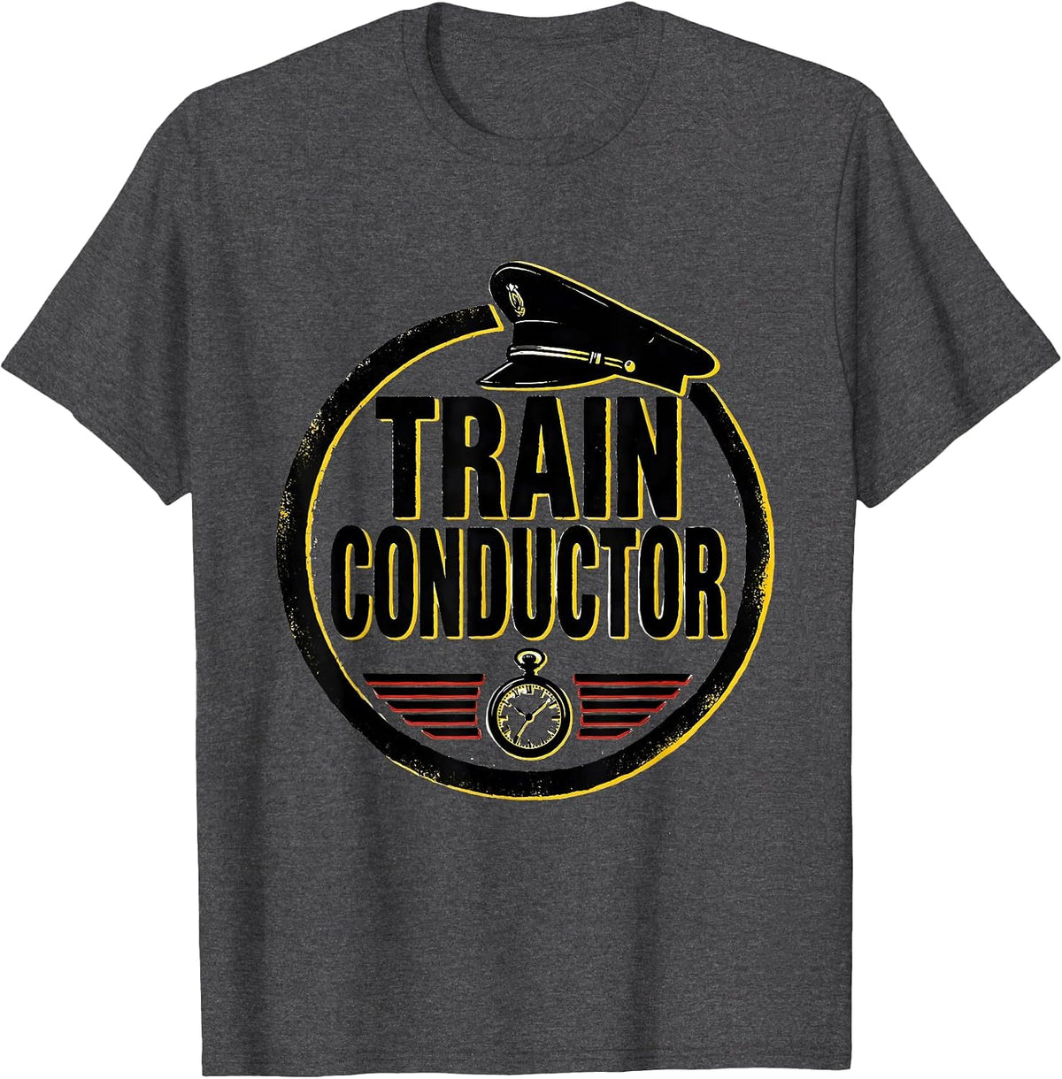 Train Conductor Stencil Graphic Halloween Costume Humor T-Shirt - Dark Heather Grey