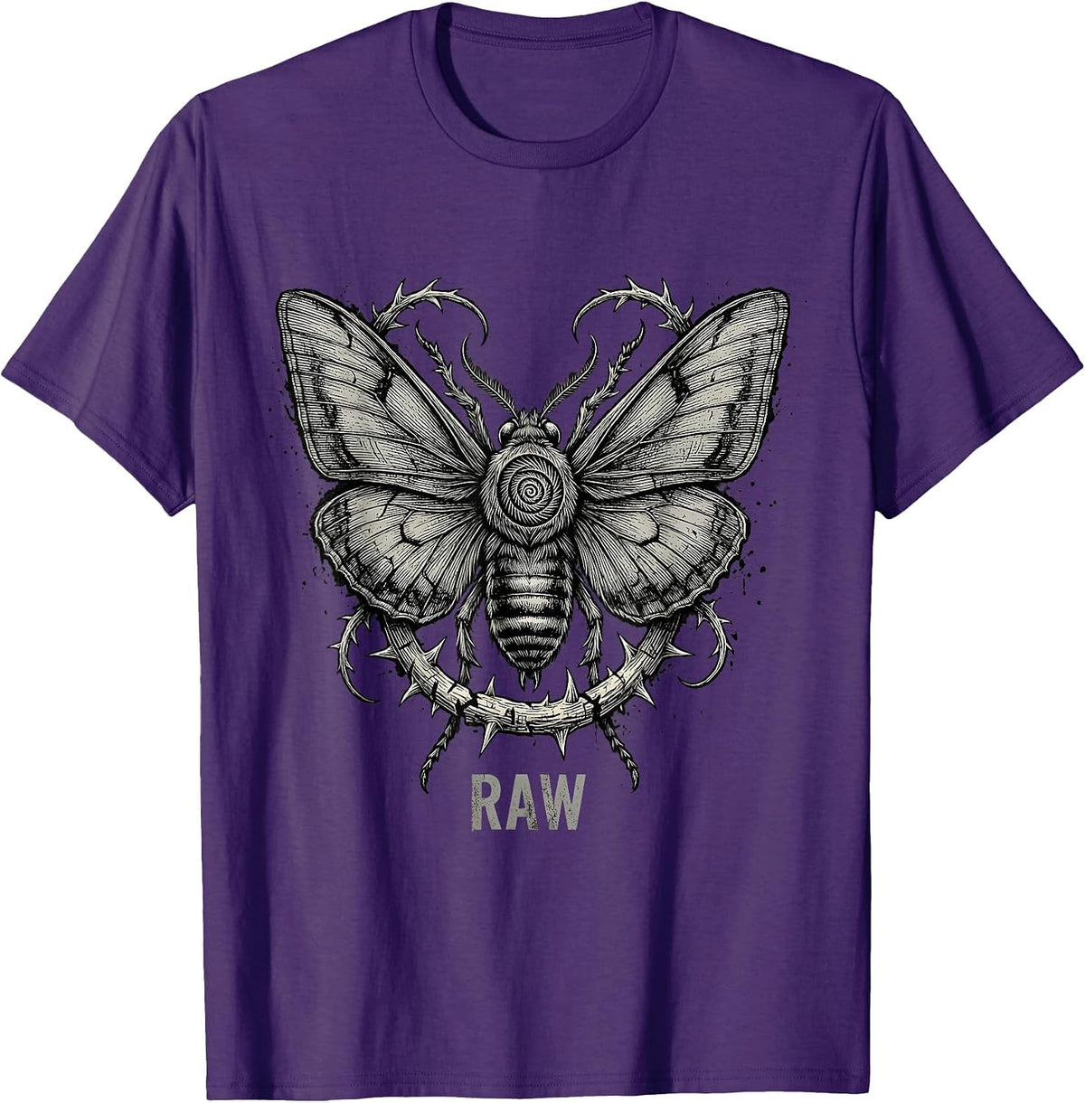 Men's RAW Y2K Grunge Goth Alt Streetwear Monochrome Fine-Line T-Shirt - Purple