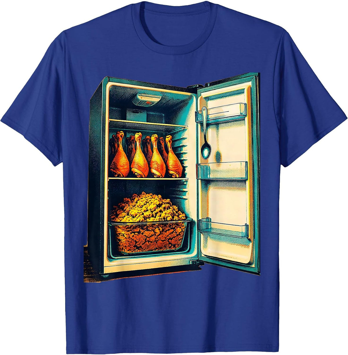 Refrigerator Packed With Turkeys Risograph Funny Family T-Shirt - Royal Blue