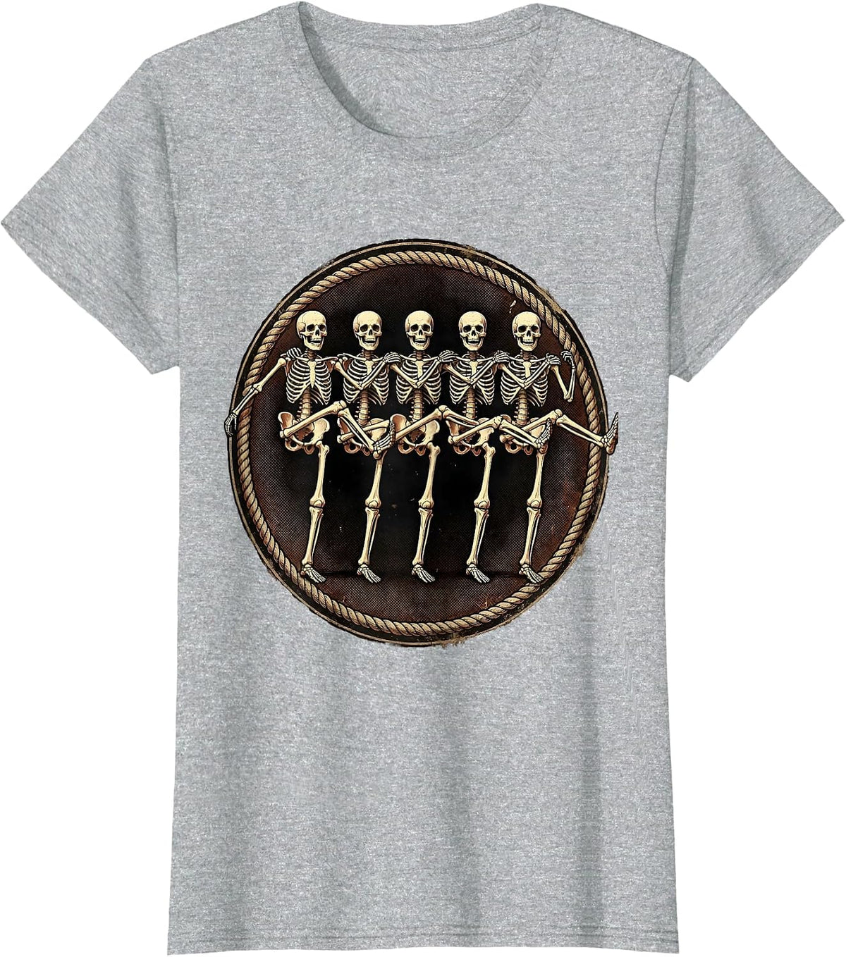 Dancing Skeletons Chorus Line Kick Graphic T-Shirt - Heather Grey