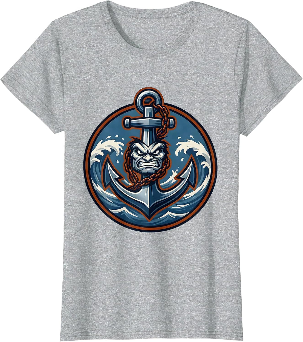 Anchor Sinking Into Dark Ocean Graphic T-Shirt - Heather Grey
