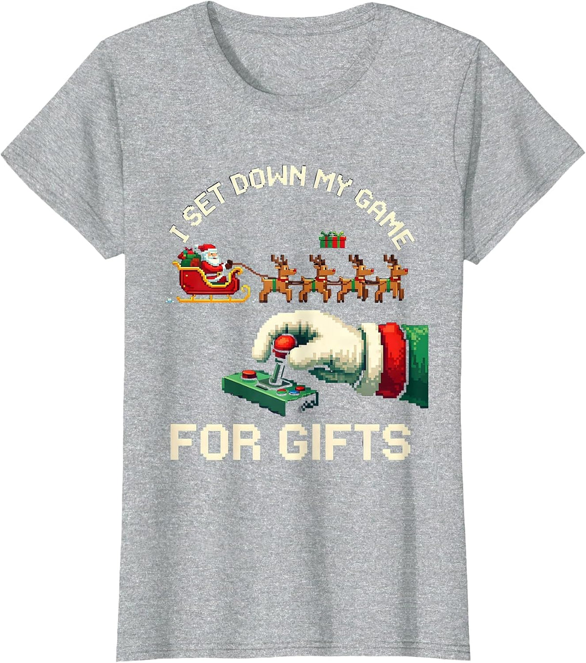 I Set Down My Game For Gifts Funny Gamer Christmas Pixel Art T-Shirt - Heather Grey