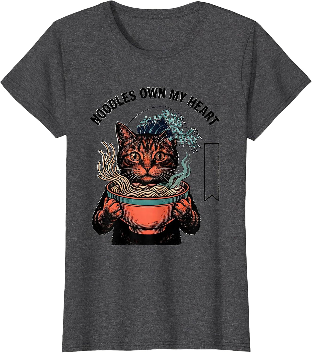 Women's Noodles Own My Heart Funny Kawaii Cat Anime Ramen Gift T-Shirt - Dark Heather Grey
